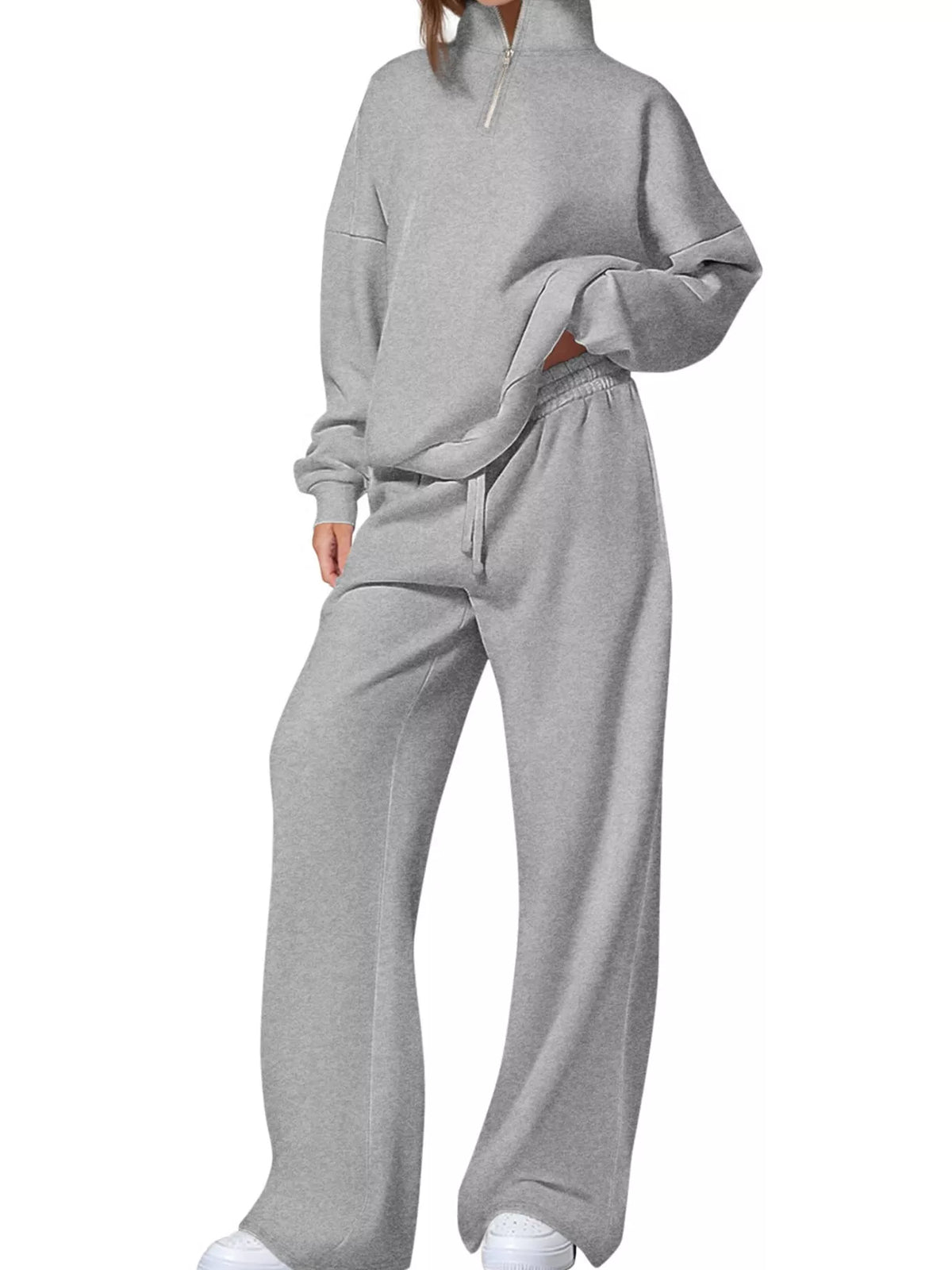Half-zip sweatshirt set – light gray