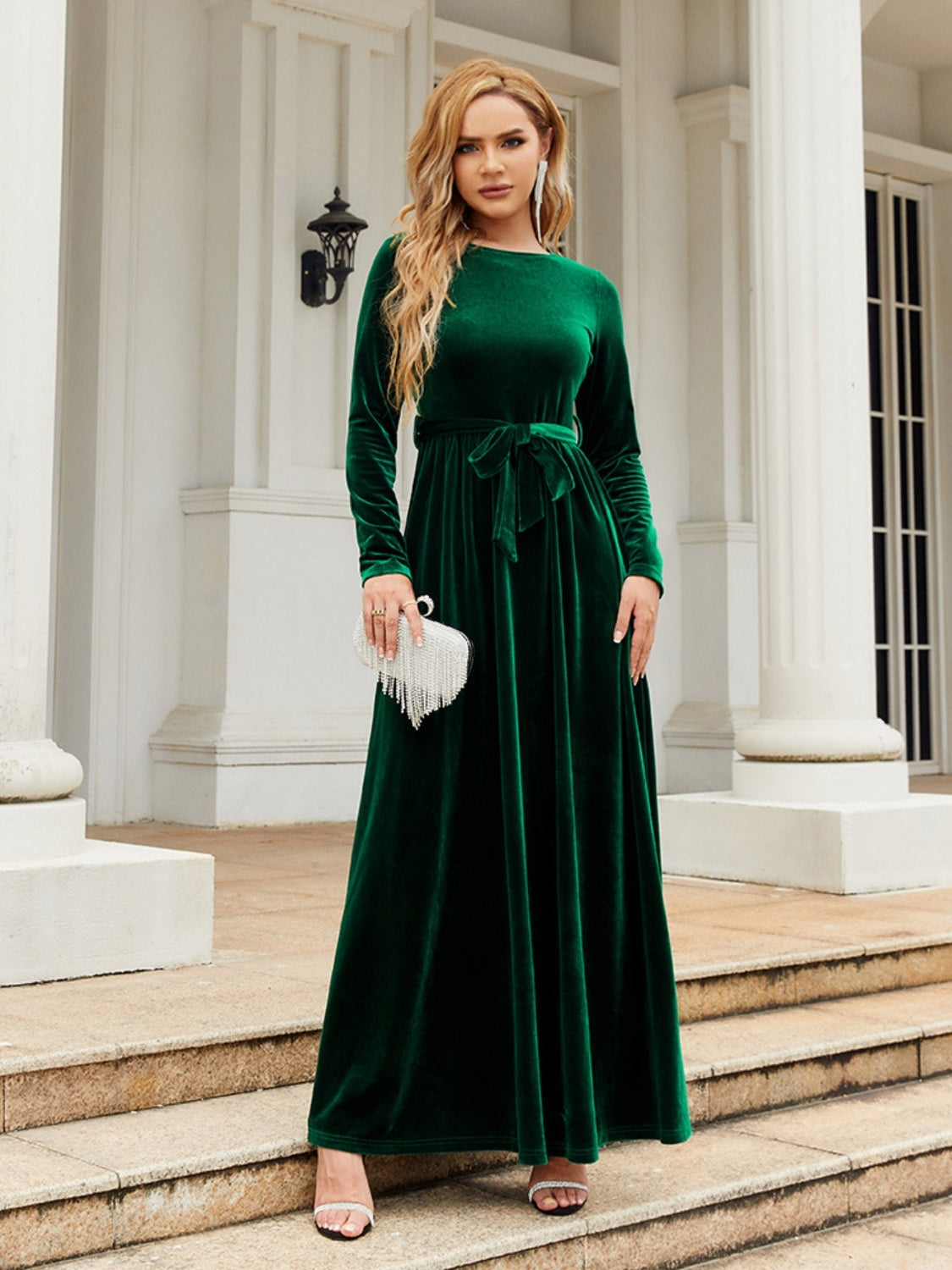 Tie-front long-sleeve maxi dress