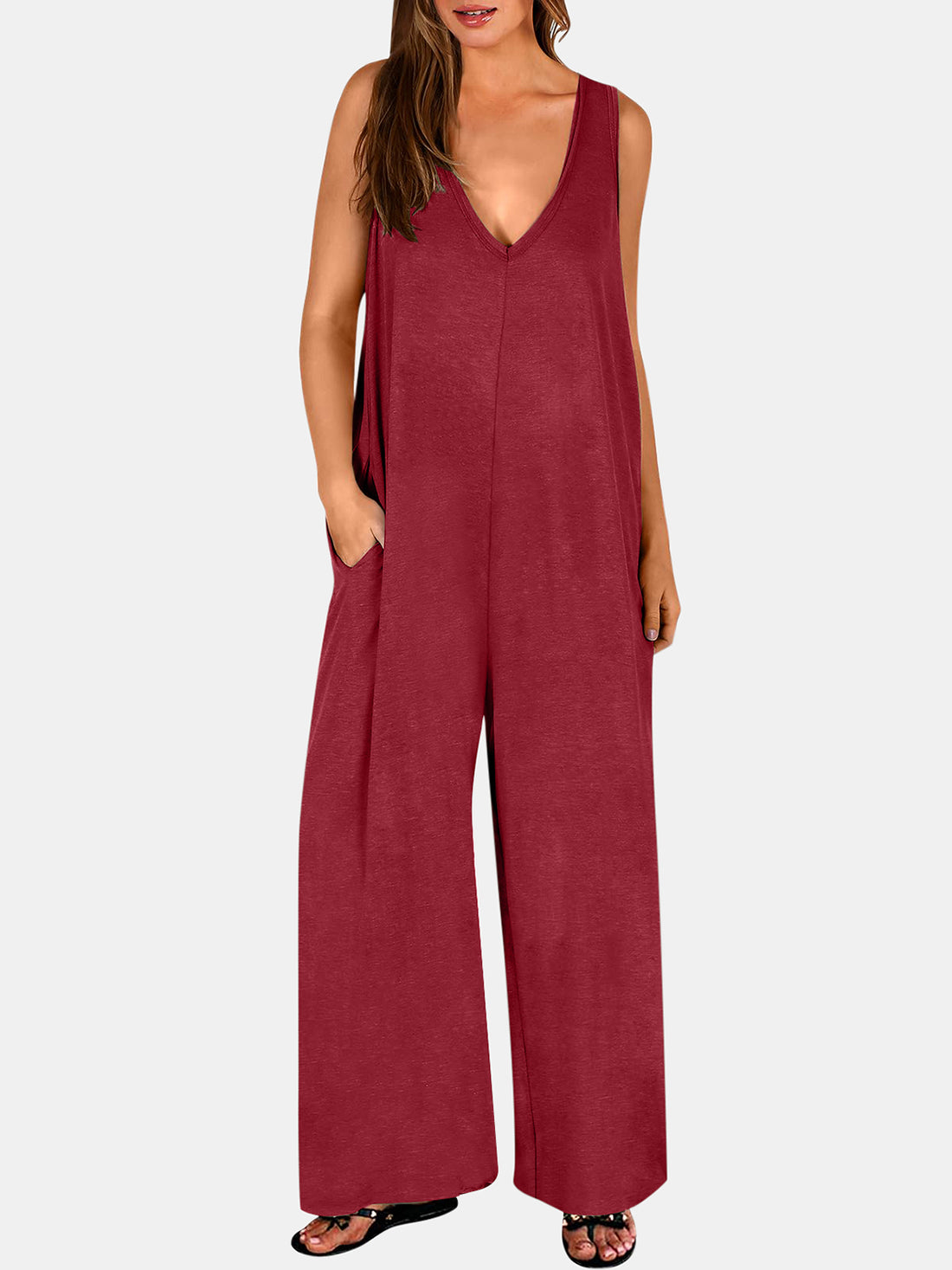 V-neck wide strap jumpsuit