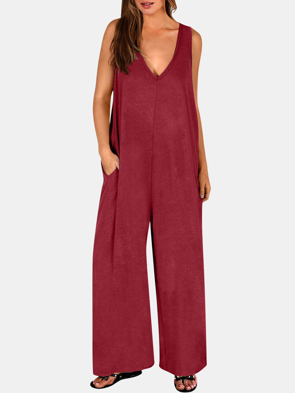 V-neck wide strap jumpsuit