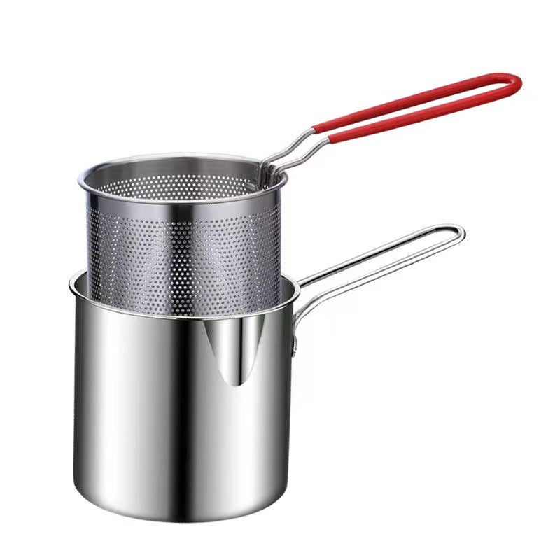 Oil Fryer, Household Deep Pot, Stainless Steel Gas Mini Pot, Japanese Style, with Filter Screen, Oil Saving Small Fryer