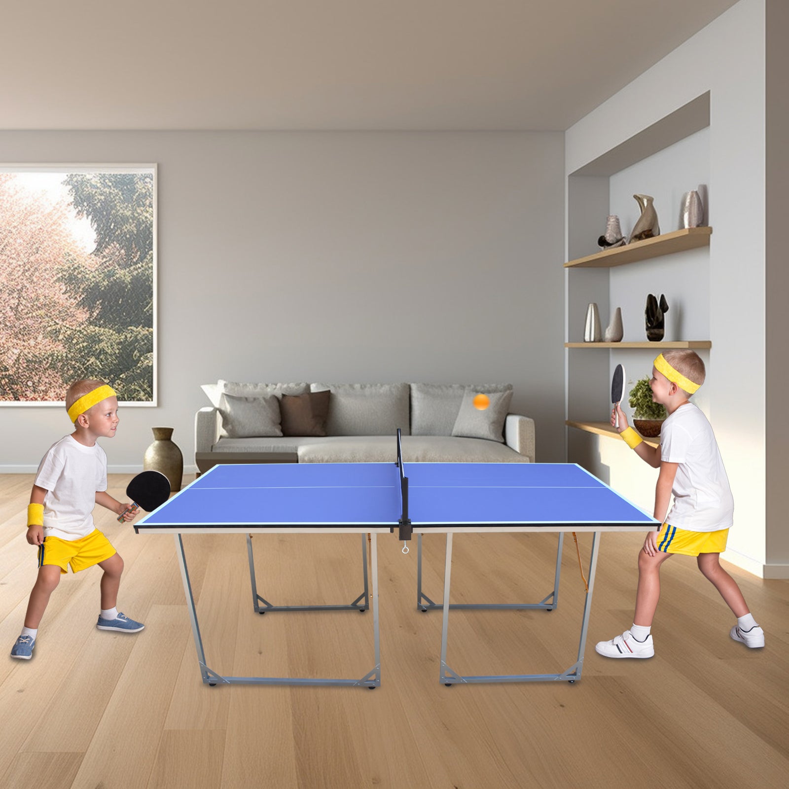 6ft Mid-Size Table Tennis Table Foldable & Portable Ping Pong Table Set for Indoor & Outdoor Games with Net