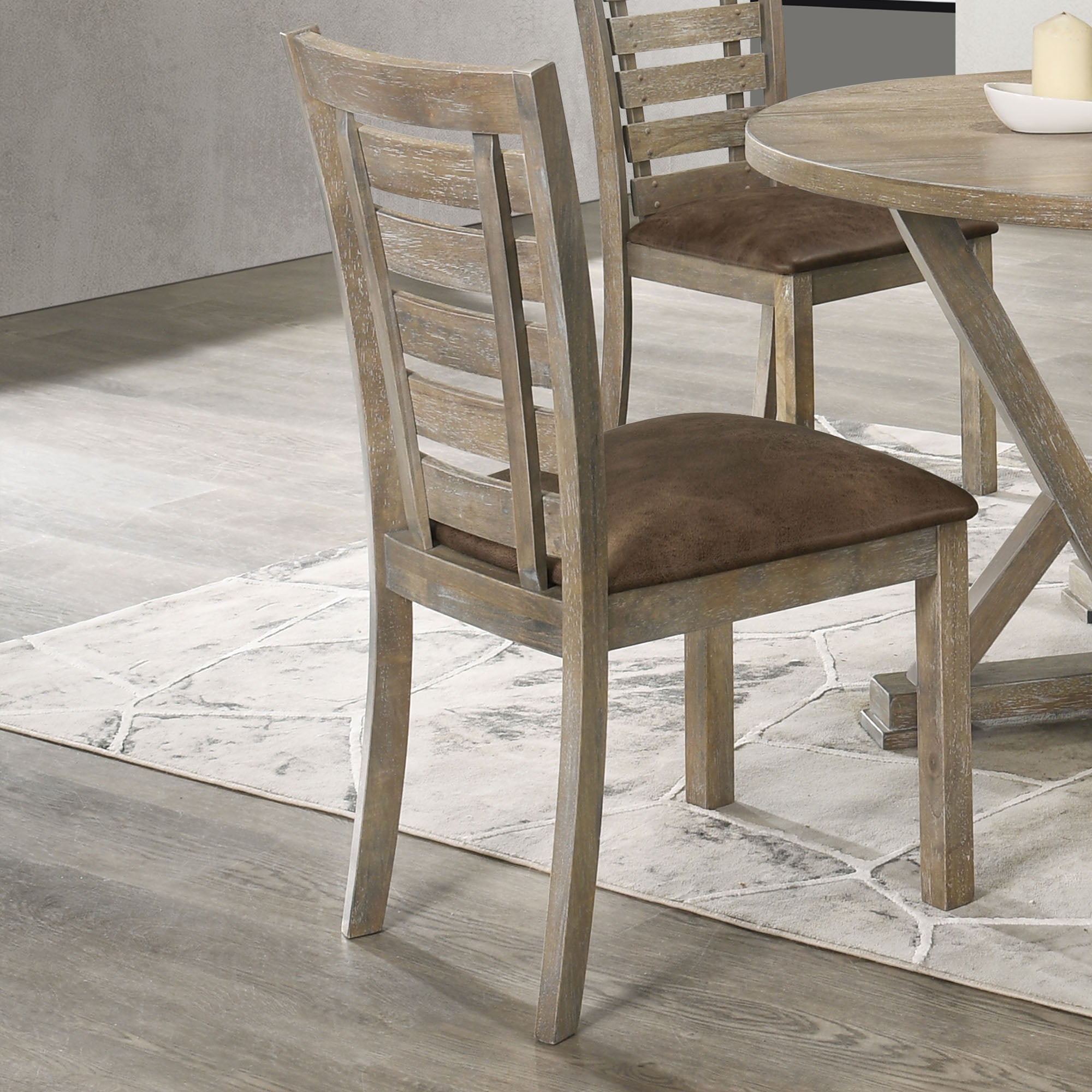 Set of 2 Dining Chairs Modern Farmhouse Rustic Look Distressed Design Ladderback Solid Wood