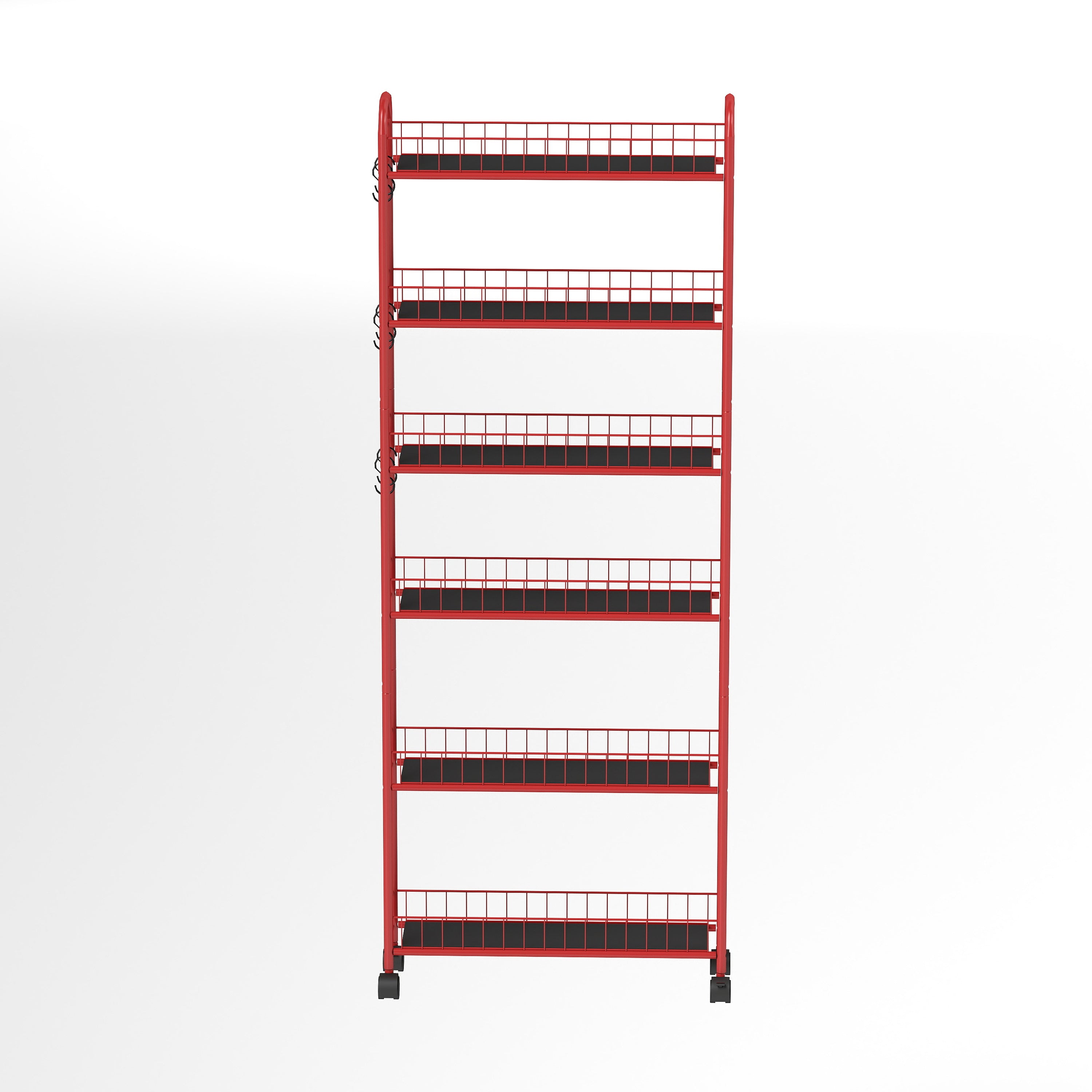 Red 6-story rolling cart gap kitchen ultra-thin sliding out storage tower shelf with wheels, 6 baskets