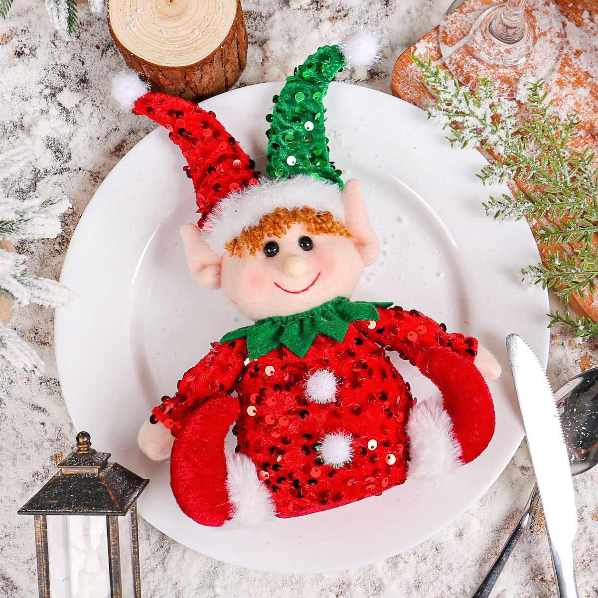 Cute Christmas Sitting Doll Window Display Rudolf Glitter Hat Doll Decoration Decoration