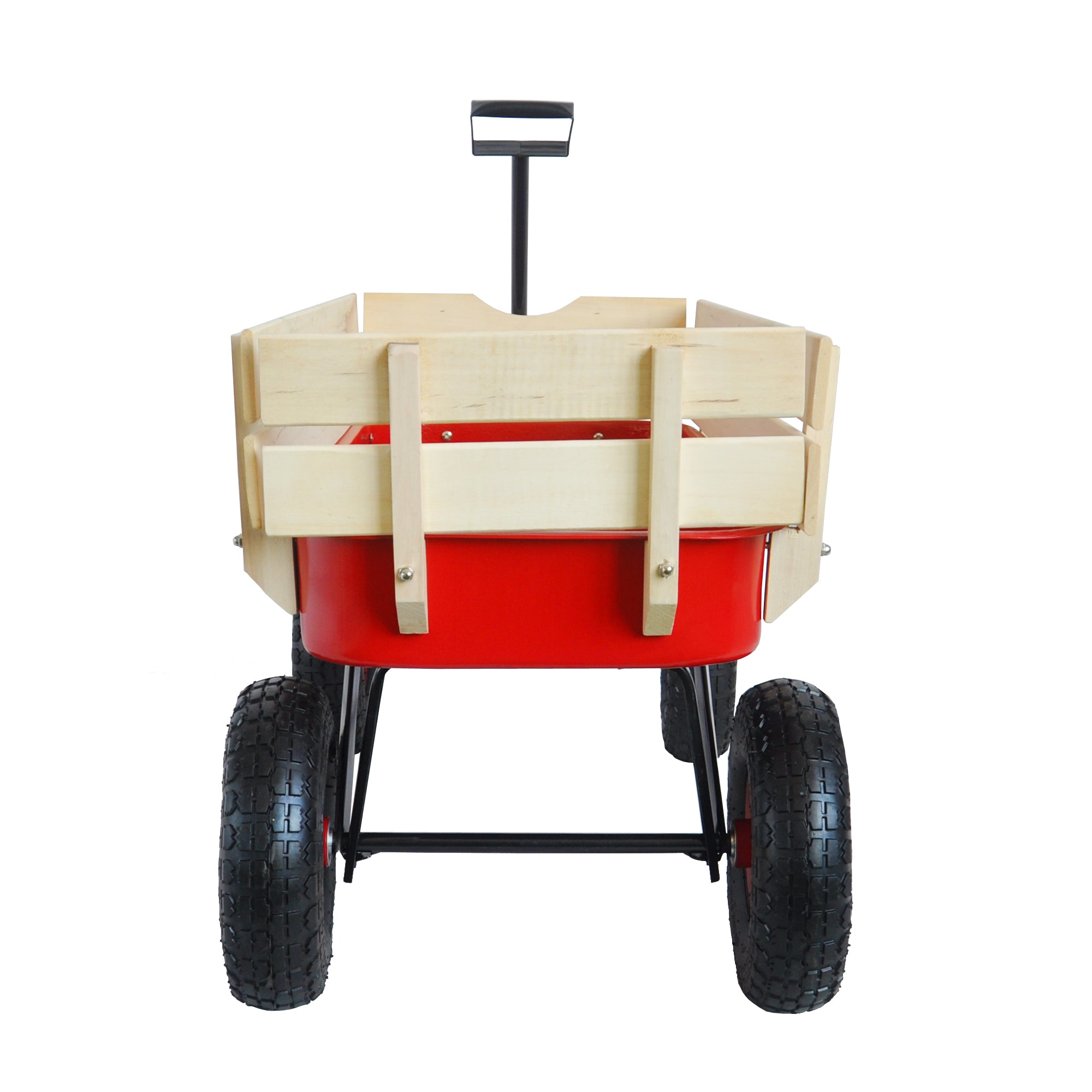 Outdoor Wagon All Terrain Pulling w/Wood Railing Air Tires Children Kid Garden（Red）