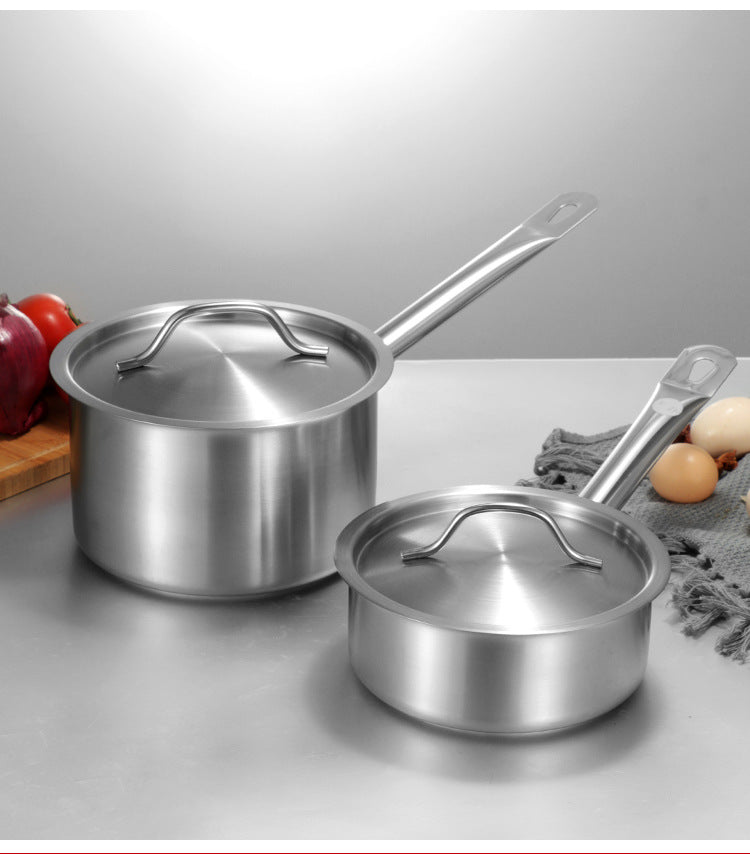 Stainless steel single handle sauce pot, double bottom milk pot, non stick pot, household sauce pot, high body, short height soup pot, smooth flat bottomed frying pan