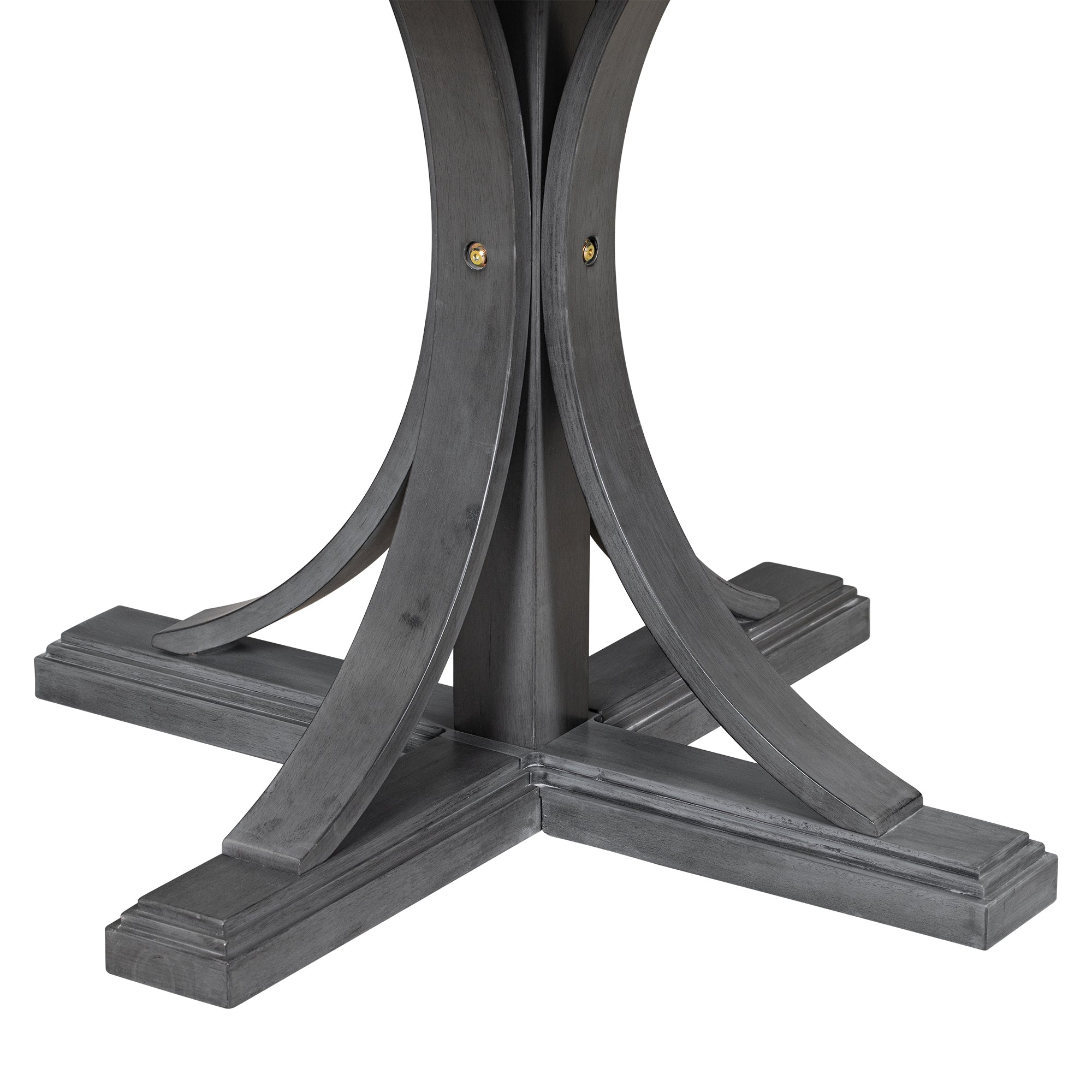 TREXM Five Piece Retro Round Dining Table Set with Curved Brackets and 4 Restaurant Cushioned Chairs (Dark Gray)