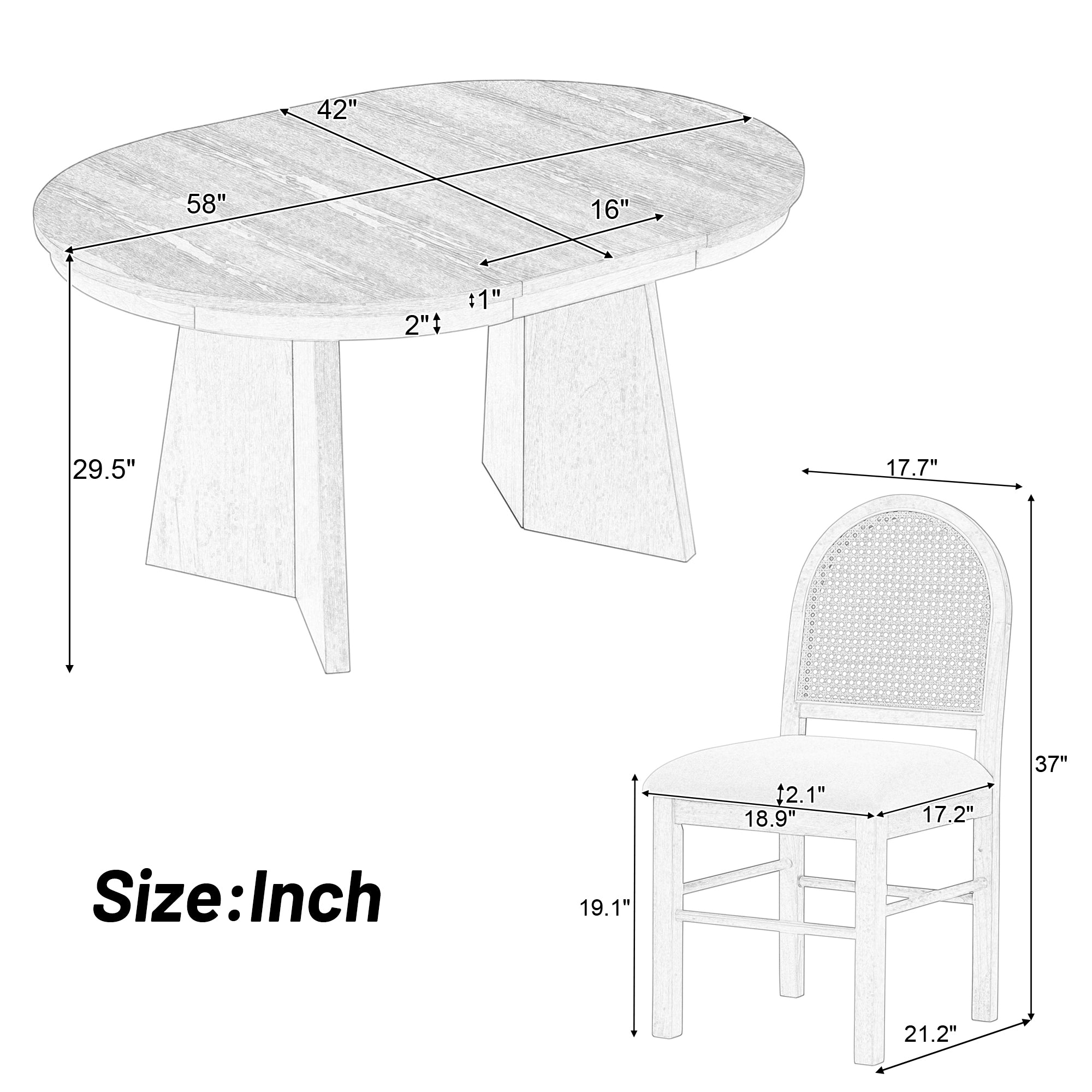 TREXM 5-piece retro functional cutlery set with 1 expandable dining table and 4 cushioned chairs with rattan backrests (espresso