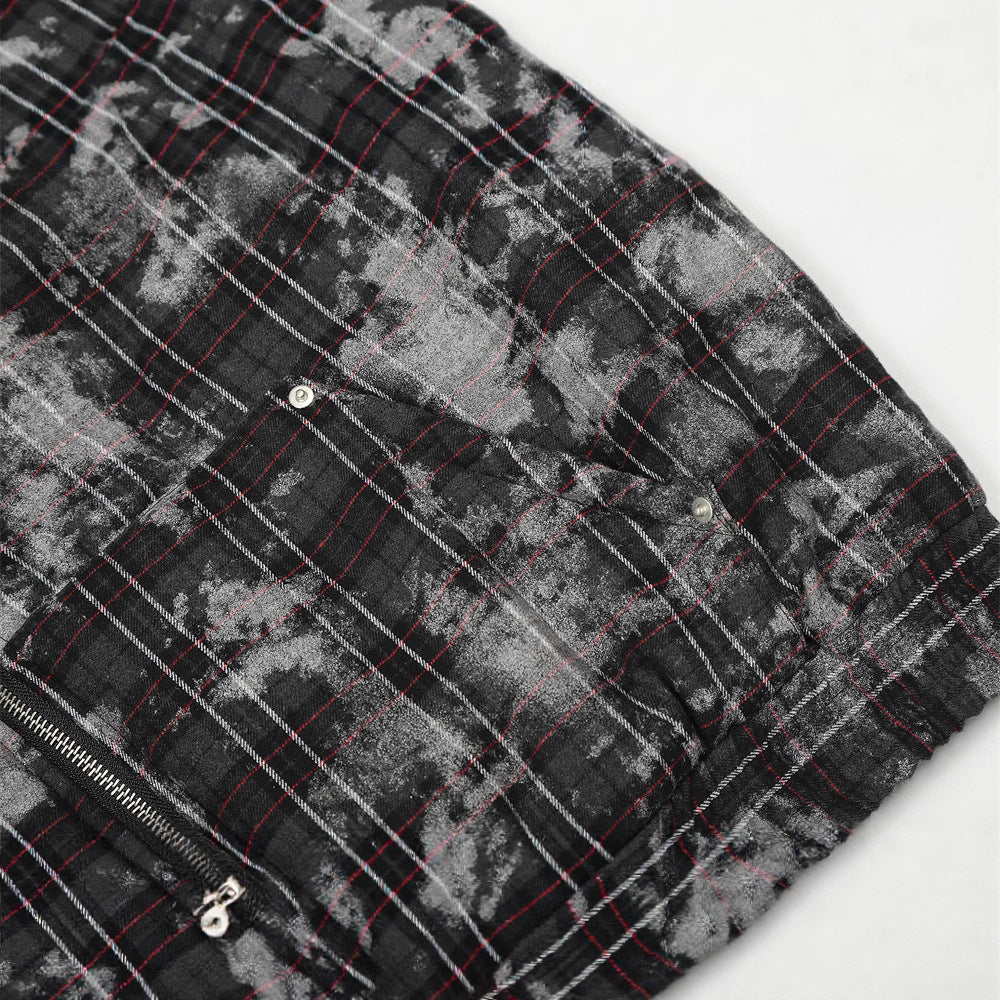 Street Style Men's Cotton Coat with Hood and Fur Collar, Plaid Design, Casual Loose Fit Outerwear