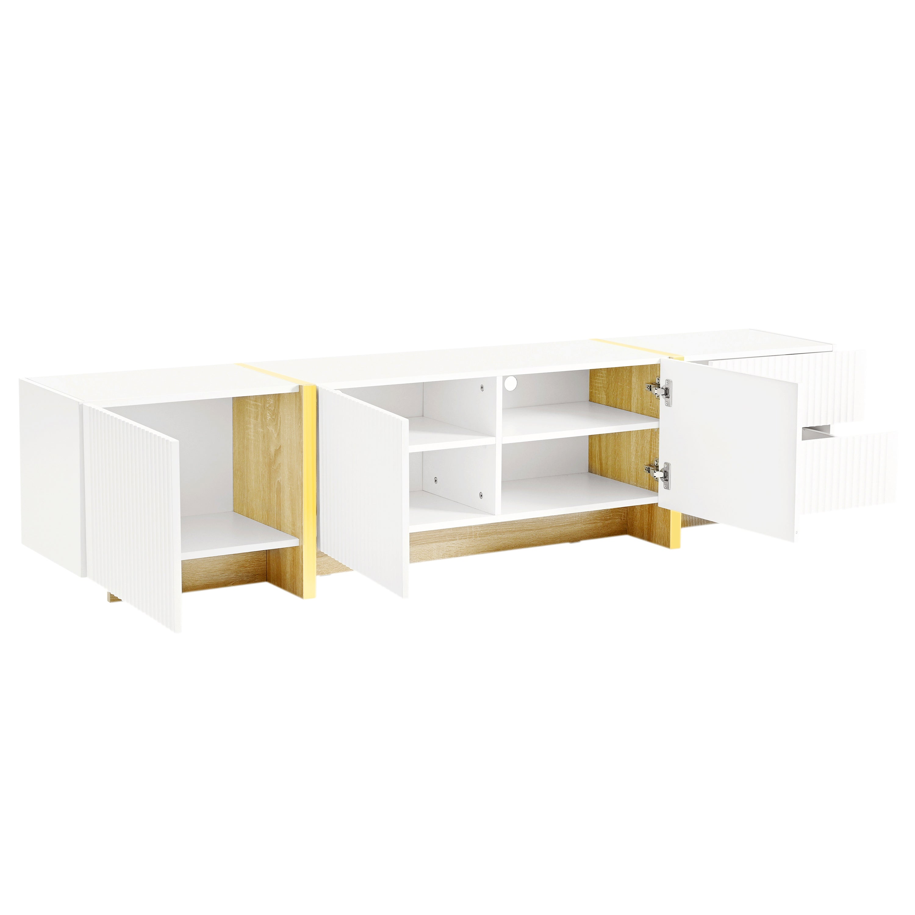 Luxury Fluted TV Stand for TVs Up to 80'', Modern Entertainment Center with Storage Cabinets & Drawer White