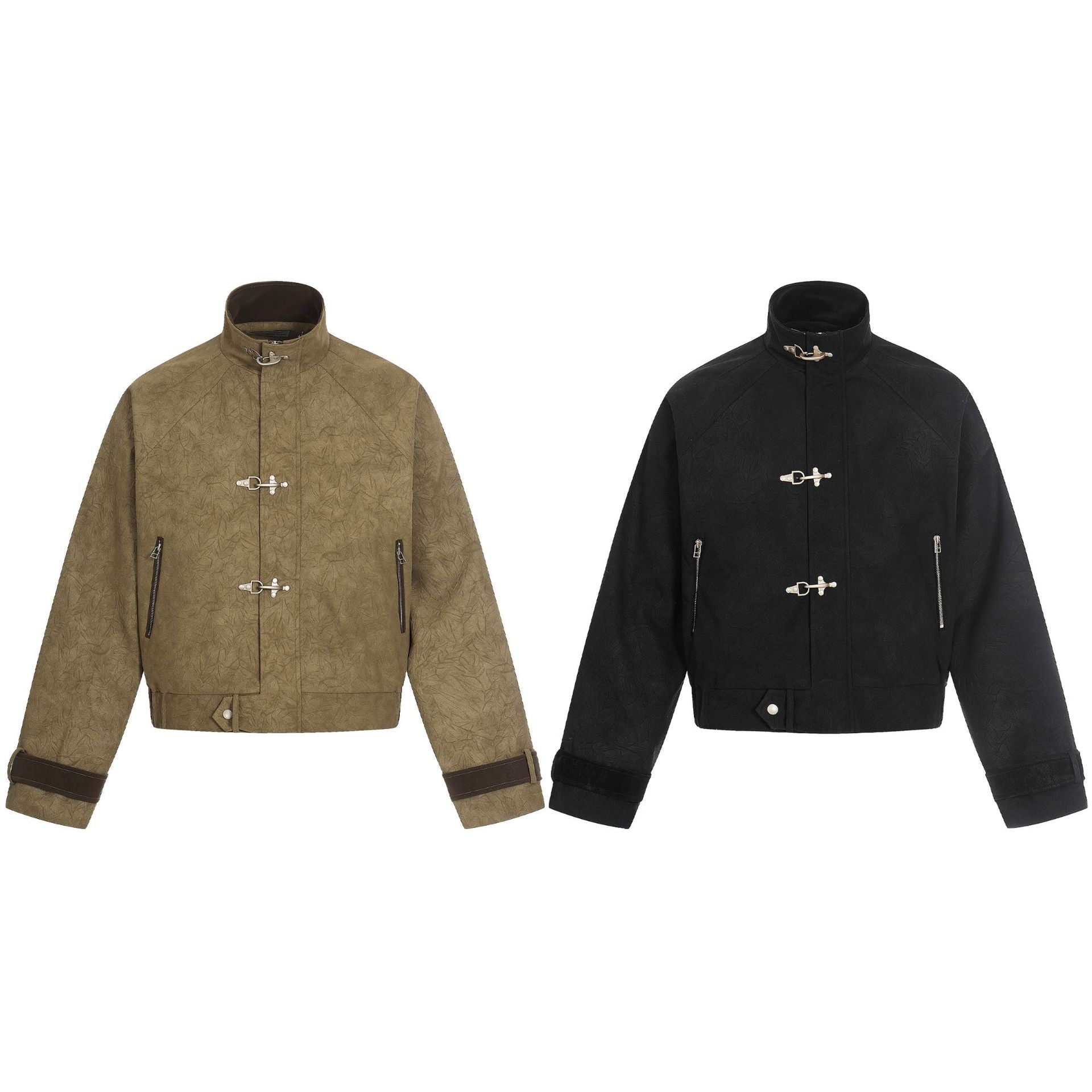 Casual Short Jacket with Snap Button Stand Collar and Unique Design