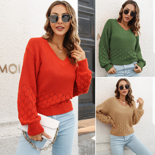 Feather Sweater Women Loose Autumn And Winter Lantern Sleeve Knitted Sweater