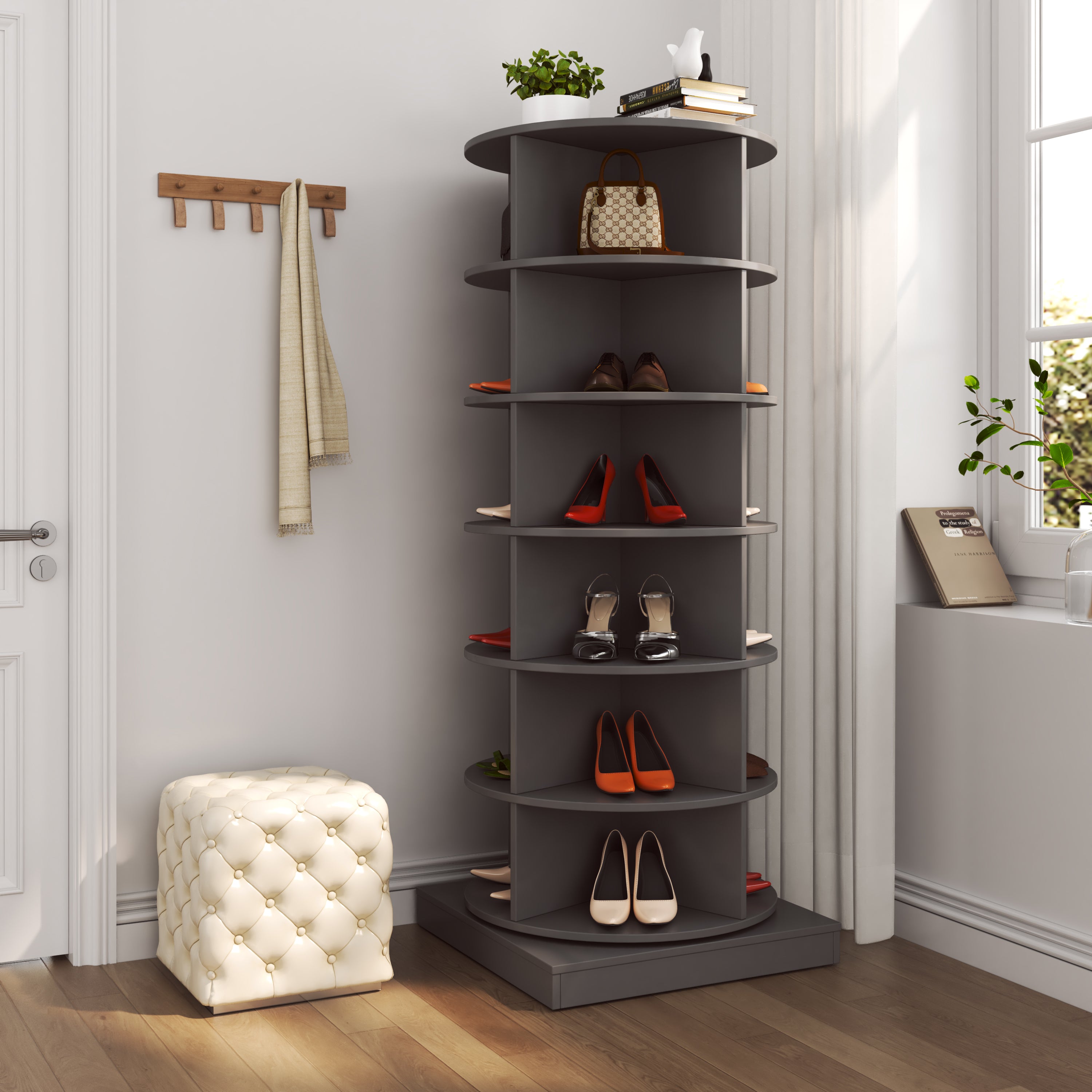 new 360 gray rotating shoe cabinet with 7 layers can accommodate up to 28 Paris shoes