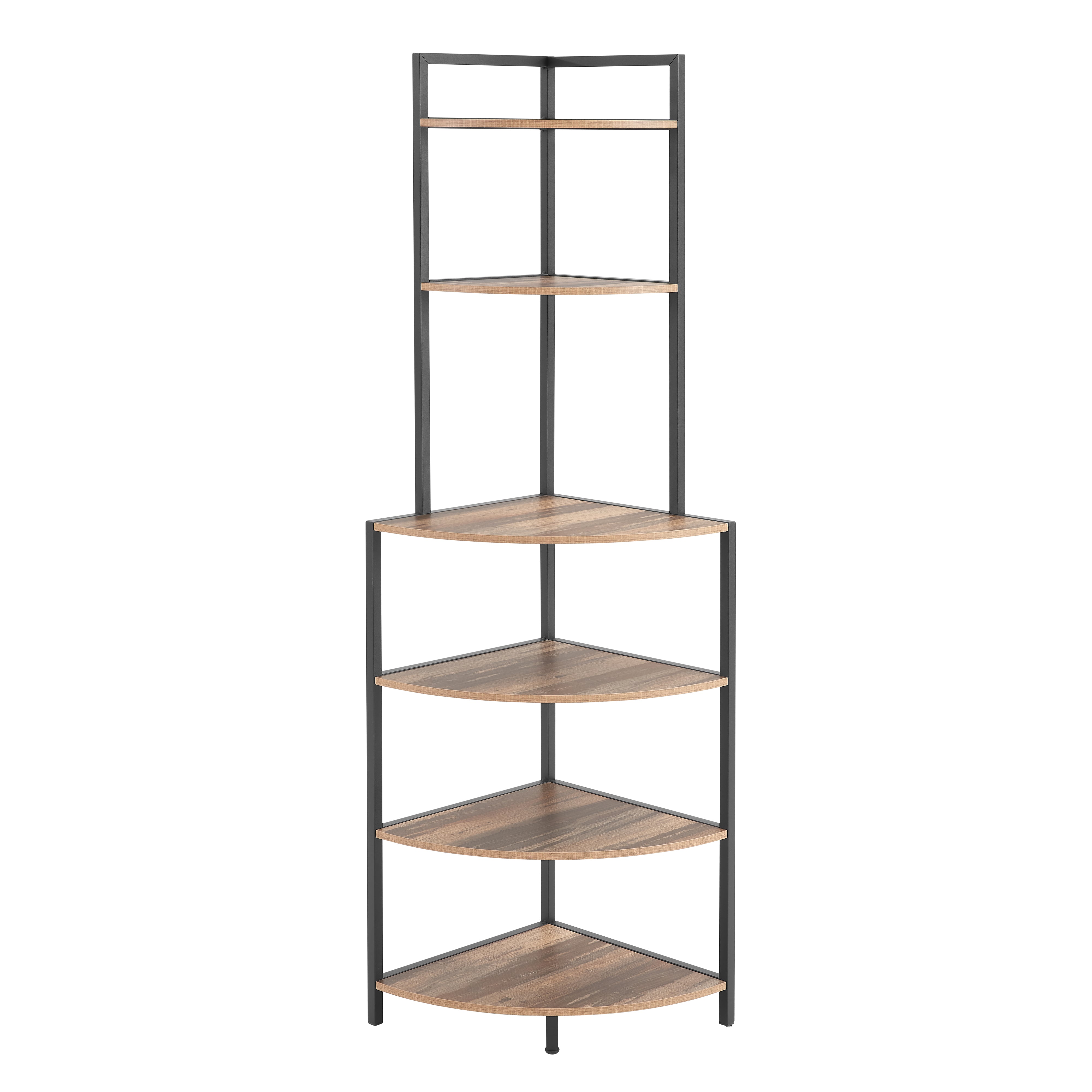 6-story corner open bookshelf modern bookshelf wooden frame independent bookshelf unit, country brown