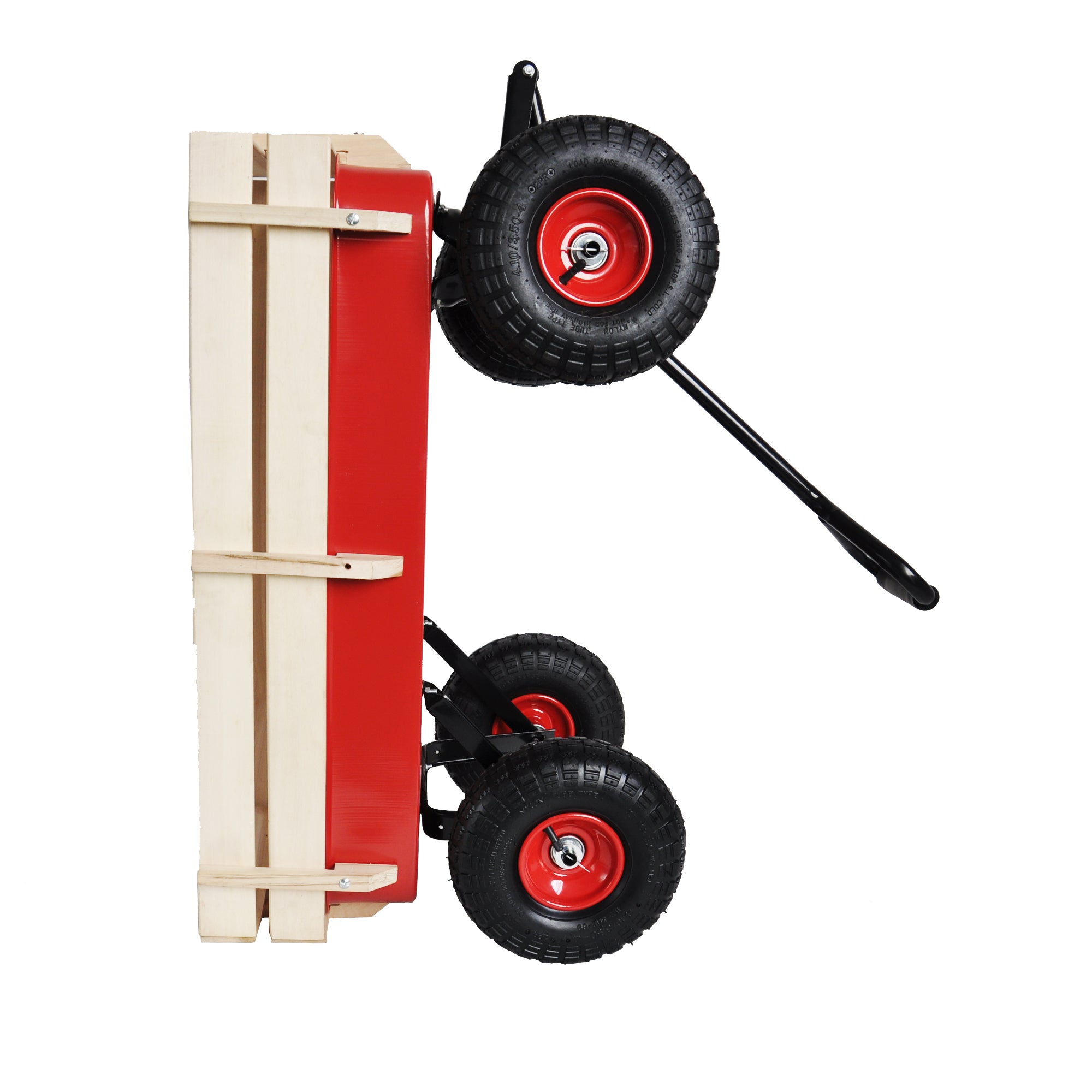 Outdoor Wagon All Terrain Pulling w/Wood Railing Air Tires Children Kid Garden（Red）