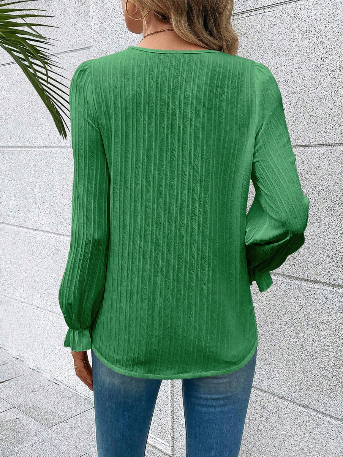 Lace trim flounce sleeve blouse