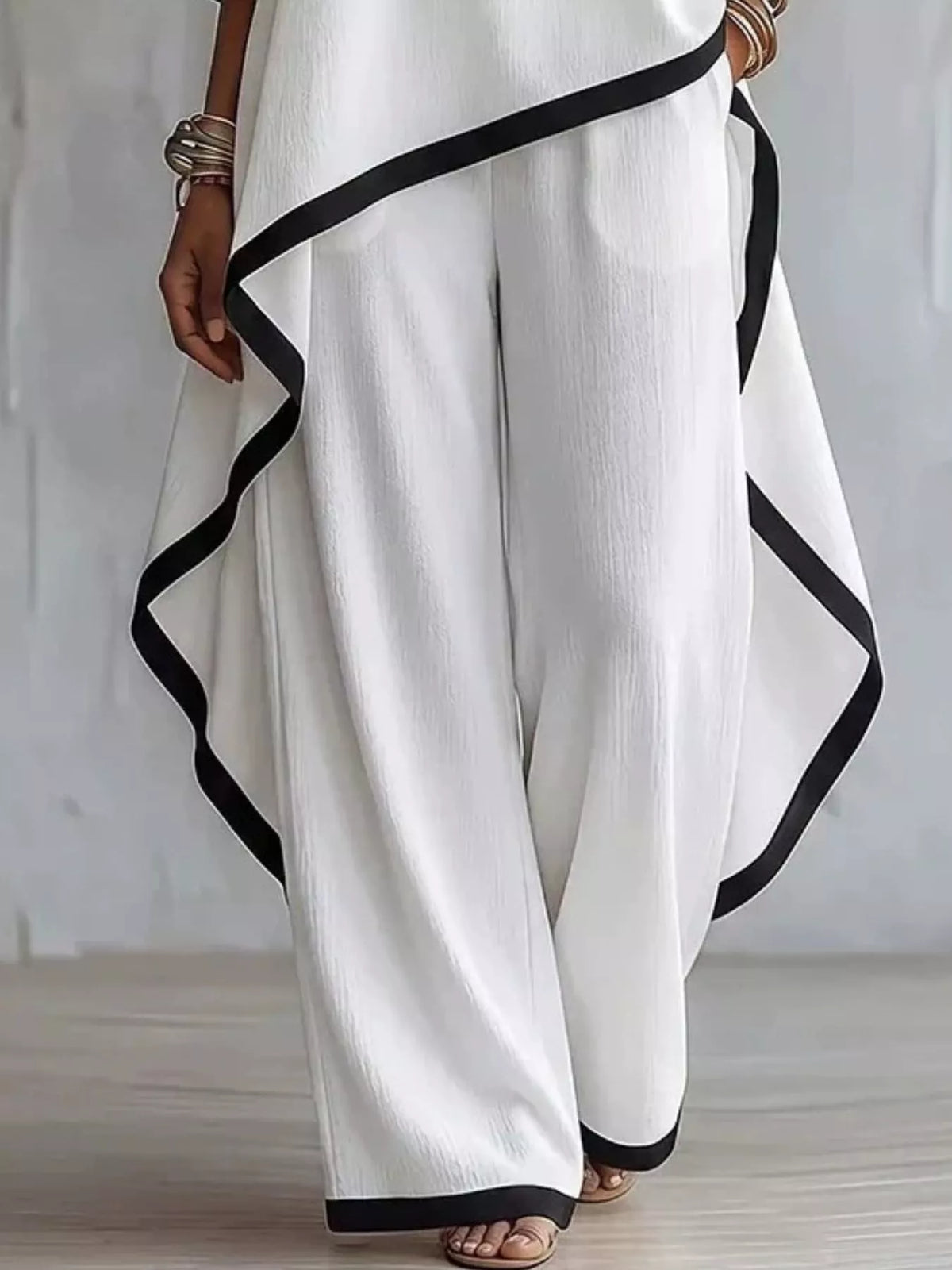 Contrast trim high-low top and pants set