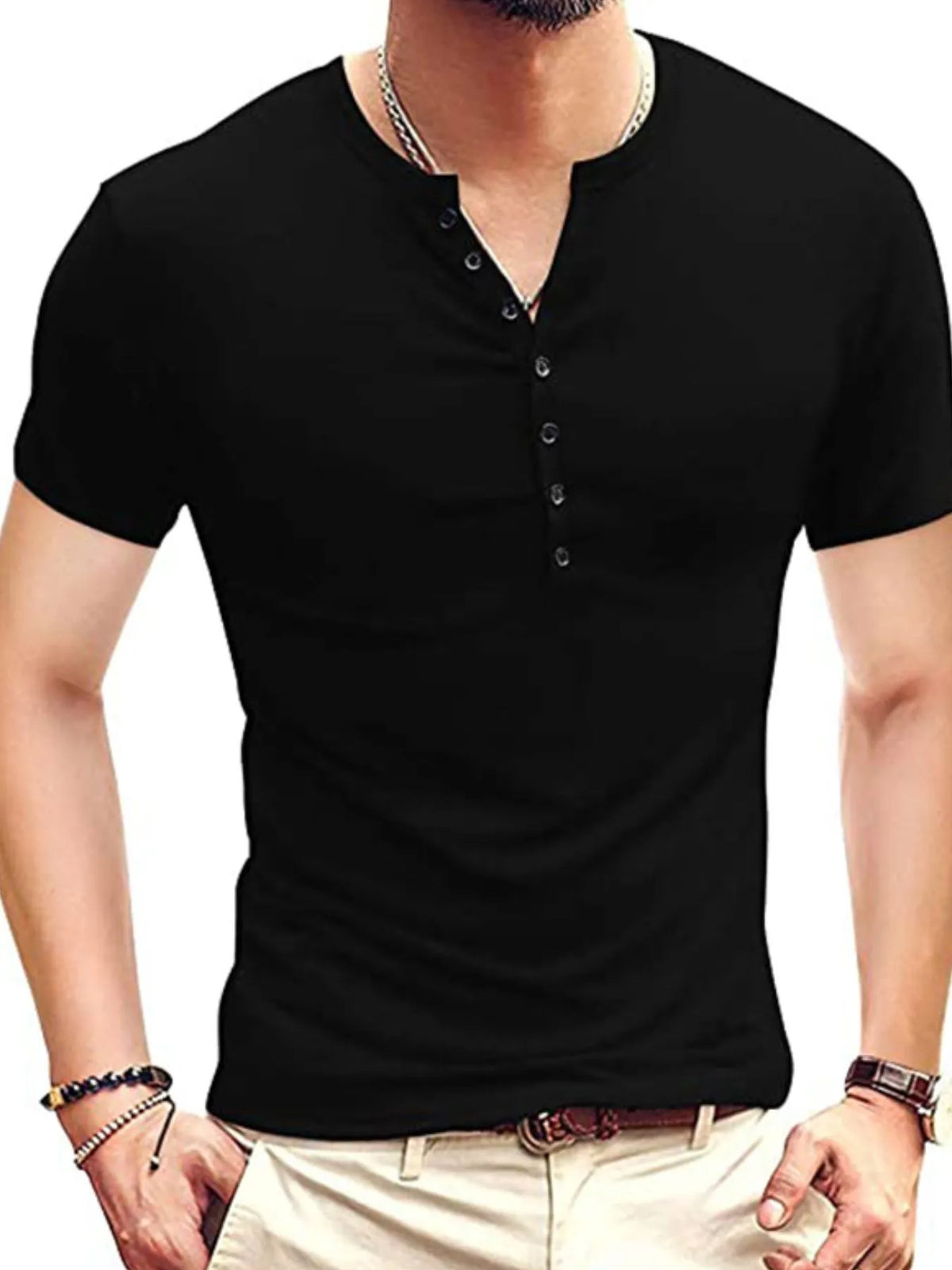 Classic henley short sleeve polo shirt, Black