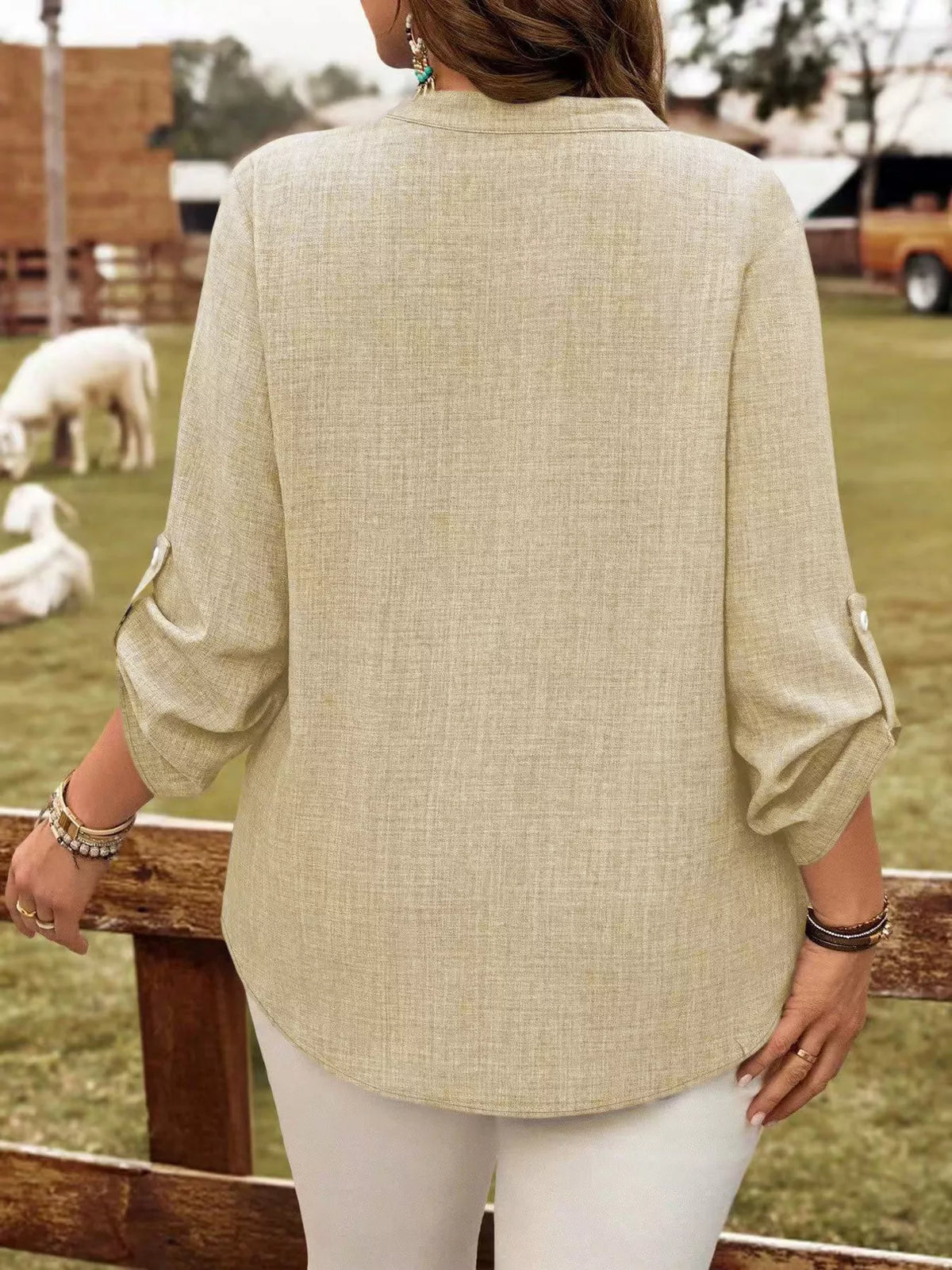 Roll-tab sleeve blouse