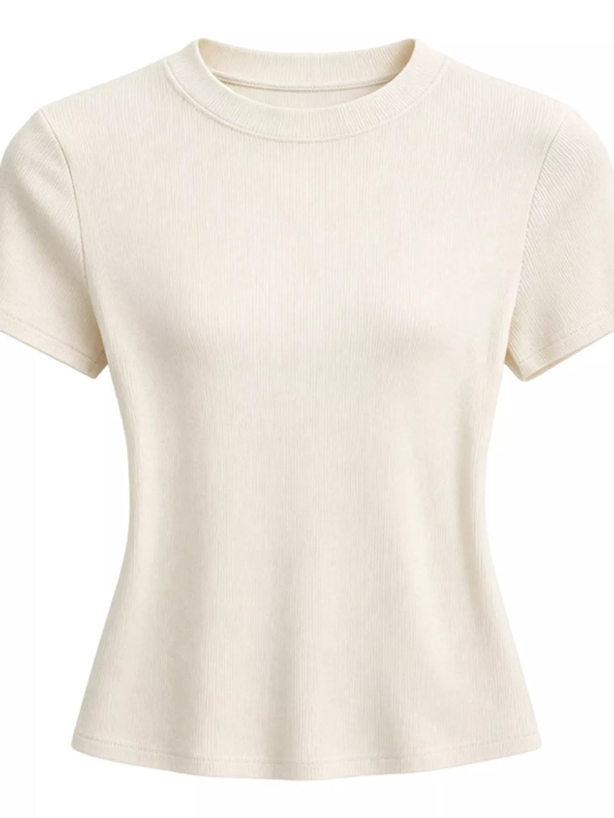 Slim-fit crew neck basic T-shirt, Apricot
