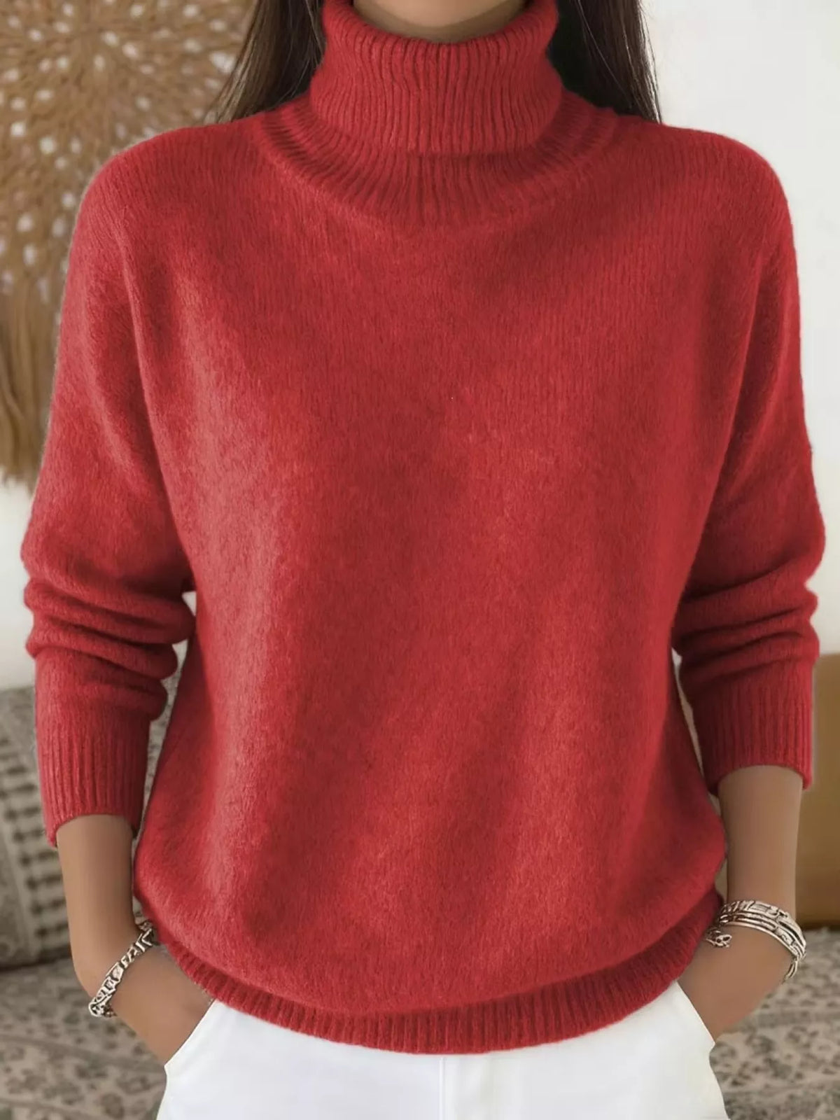 Turtleneck long sleeve sweater, Red