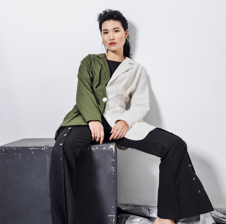 Striped longline belted blazer