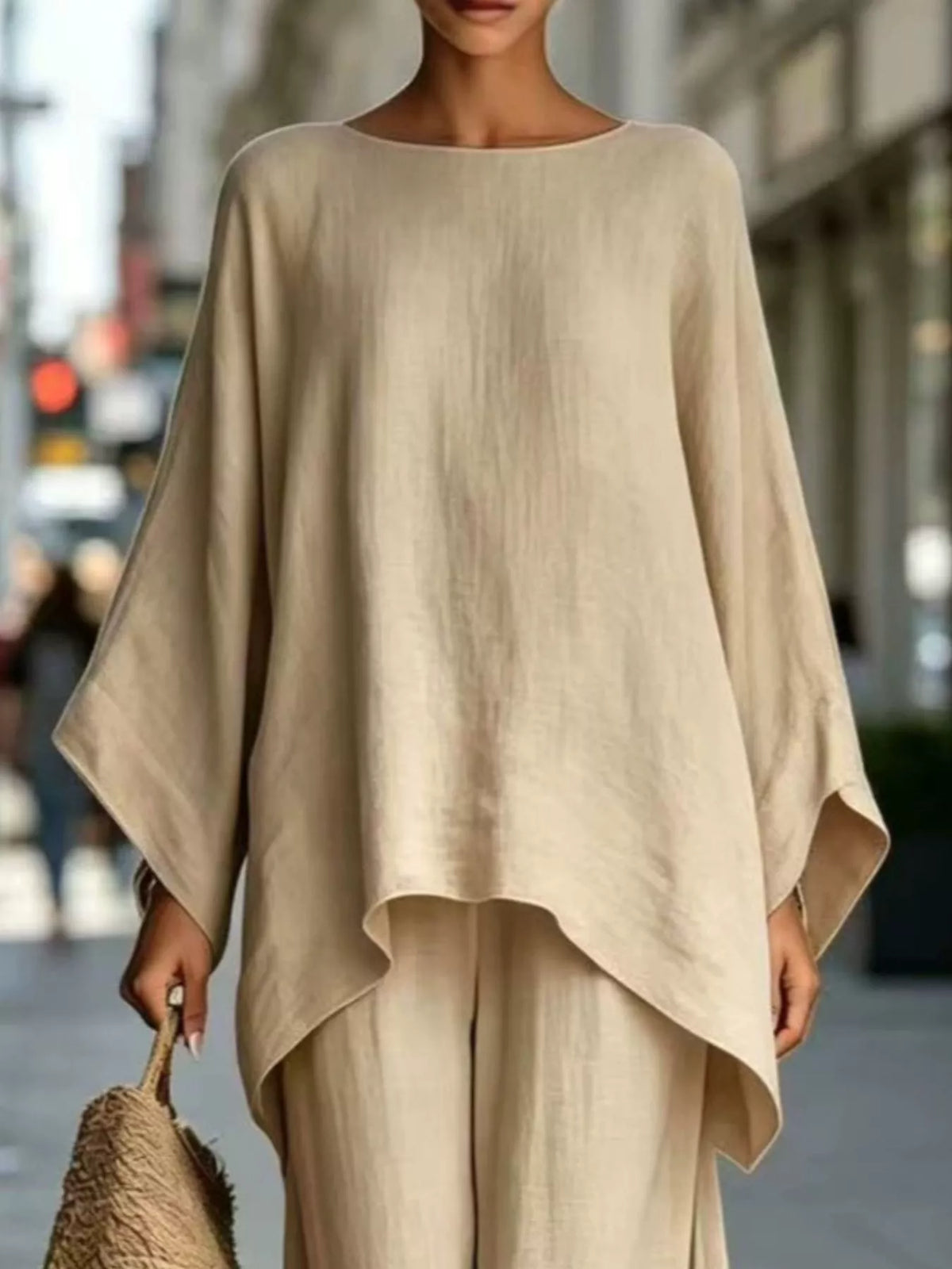 Batwing sleeve top and wide-leg pants set