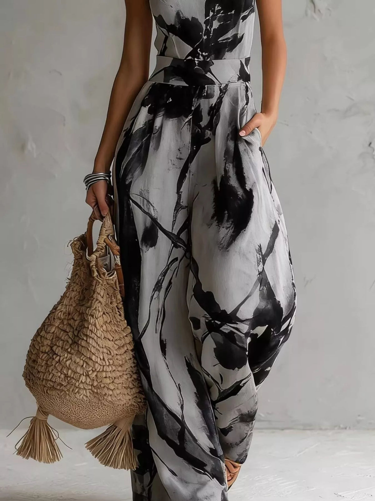 Ink-wash halter jumpsuit