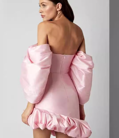 Puff-sleeve satin mini dress