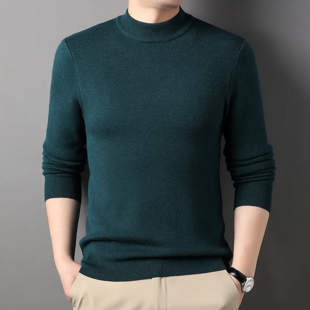 Fine knit mock neck sweater, Dark Green, front