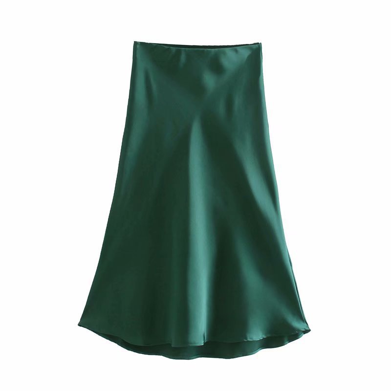 Satin midi skirt – dark green