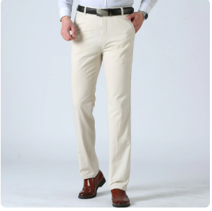 Flat front straight trousers, Cream, front