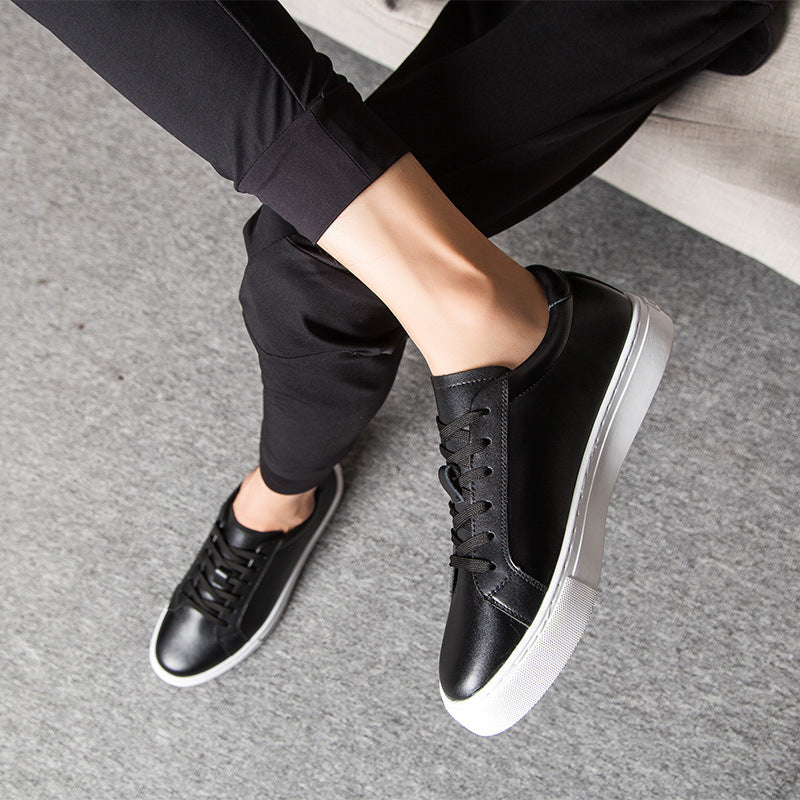 Leather low top sneakers, Black and white, side
