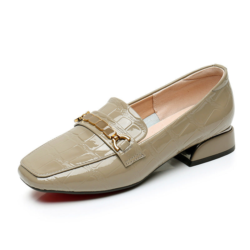 Square-toe patent loafers