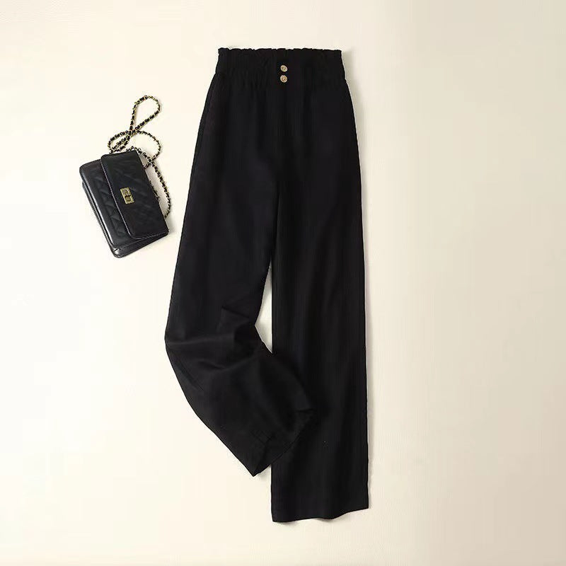 High-waist linen wide-leg trousers