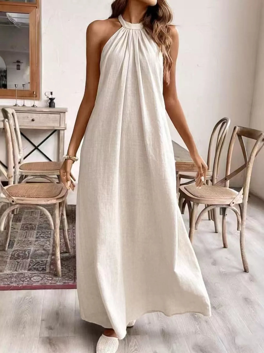 Halter neck maxi dress, Cream White