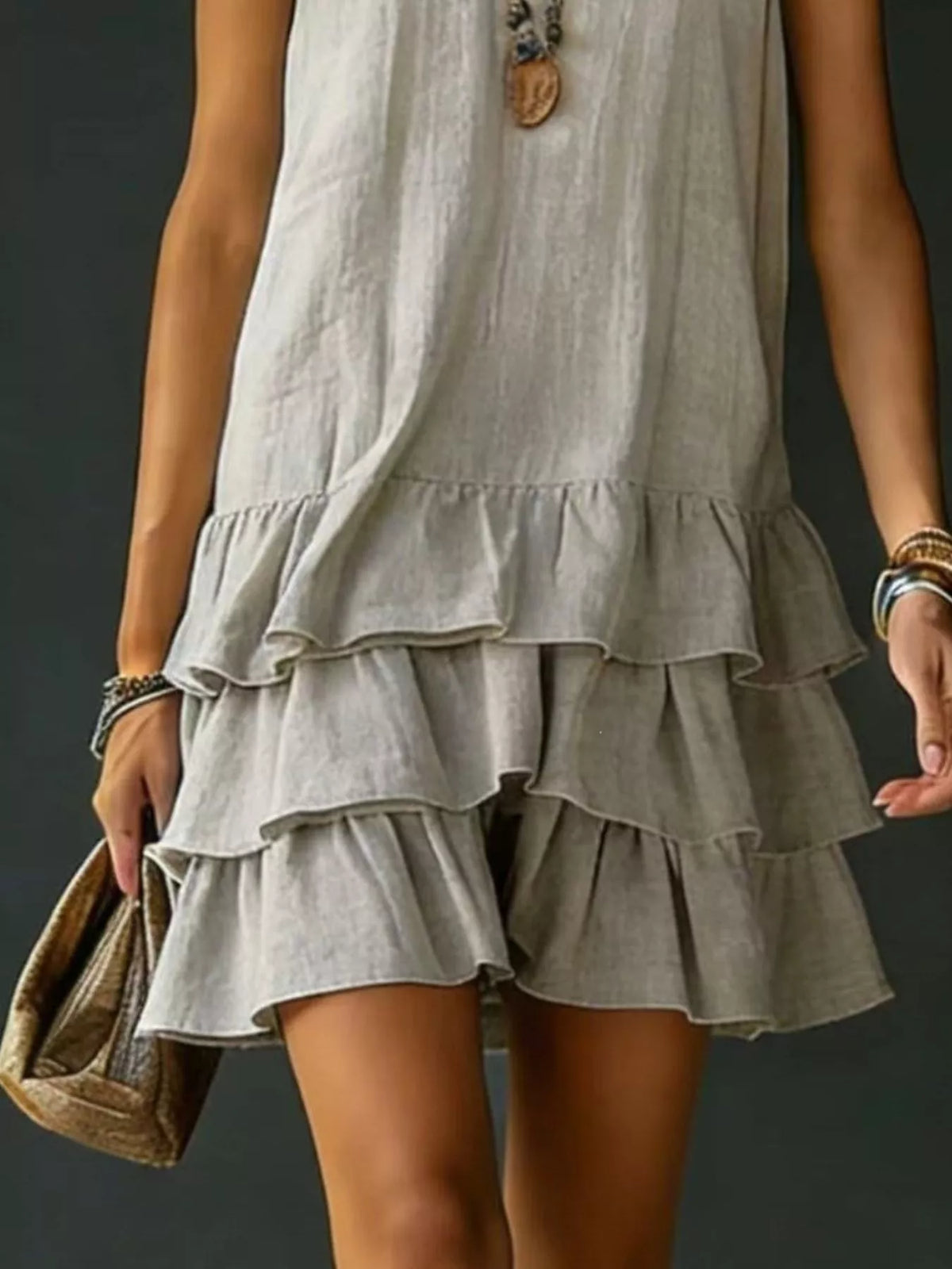 Ruffle-hem sleeveless dress