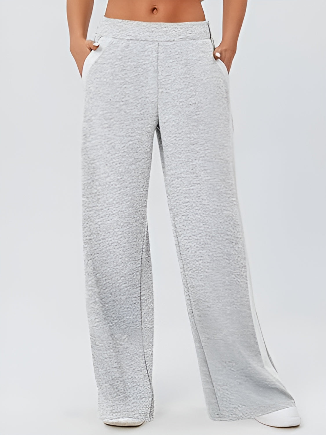 Side striped wide leg pants, Light Gray