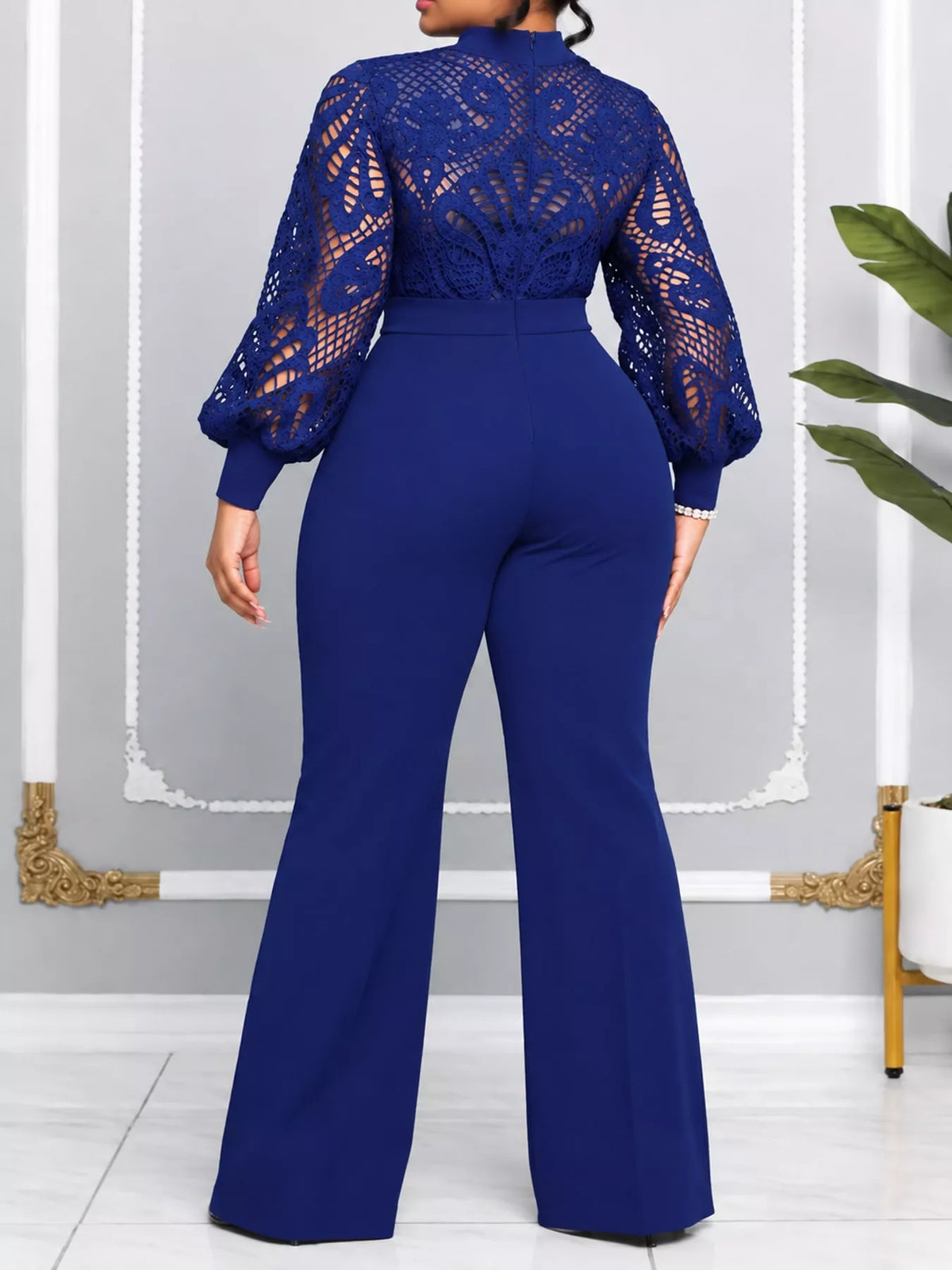 Lace lantern-sleeve jumpsuit