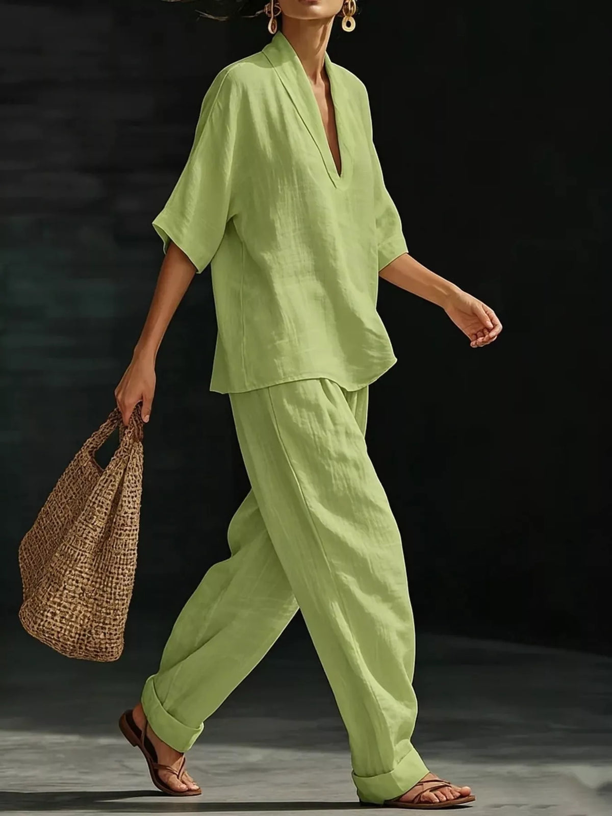 Half-sleeve wide-leg pants set