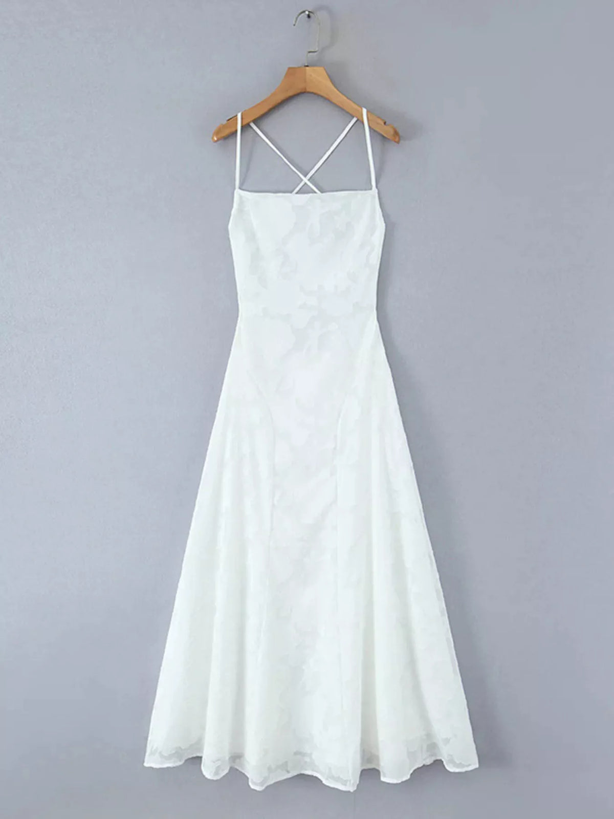 Lace spaghetti strap maxi dress, White