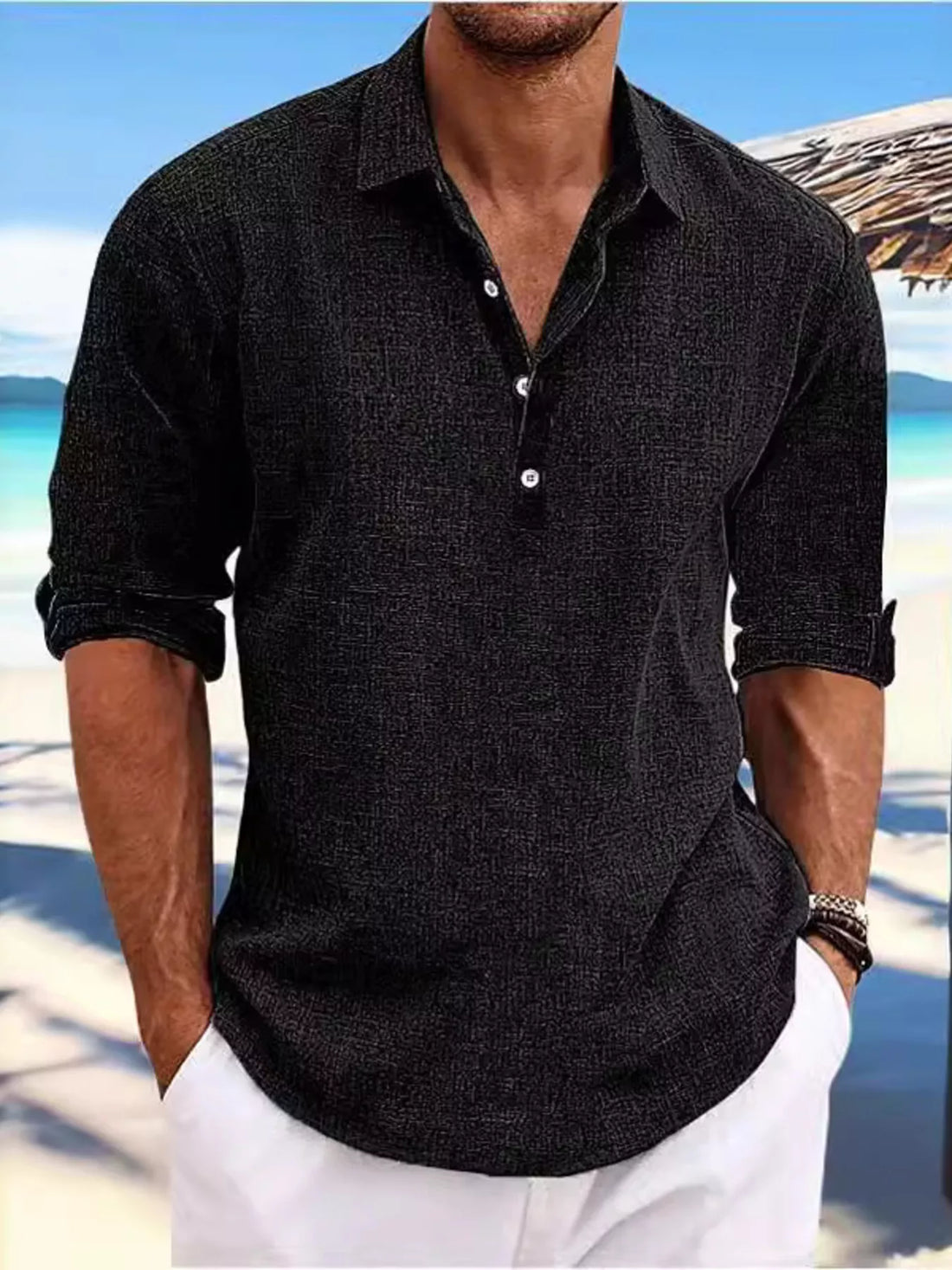 Casual half button shirt, Black