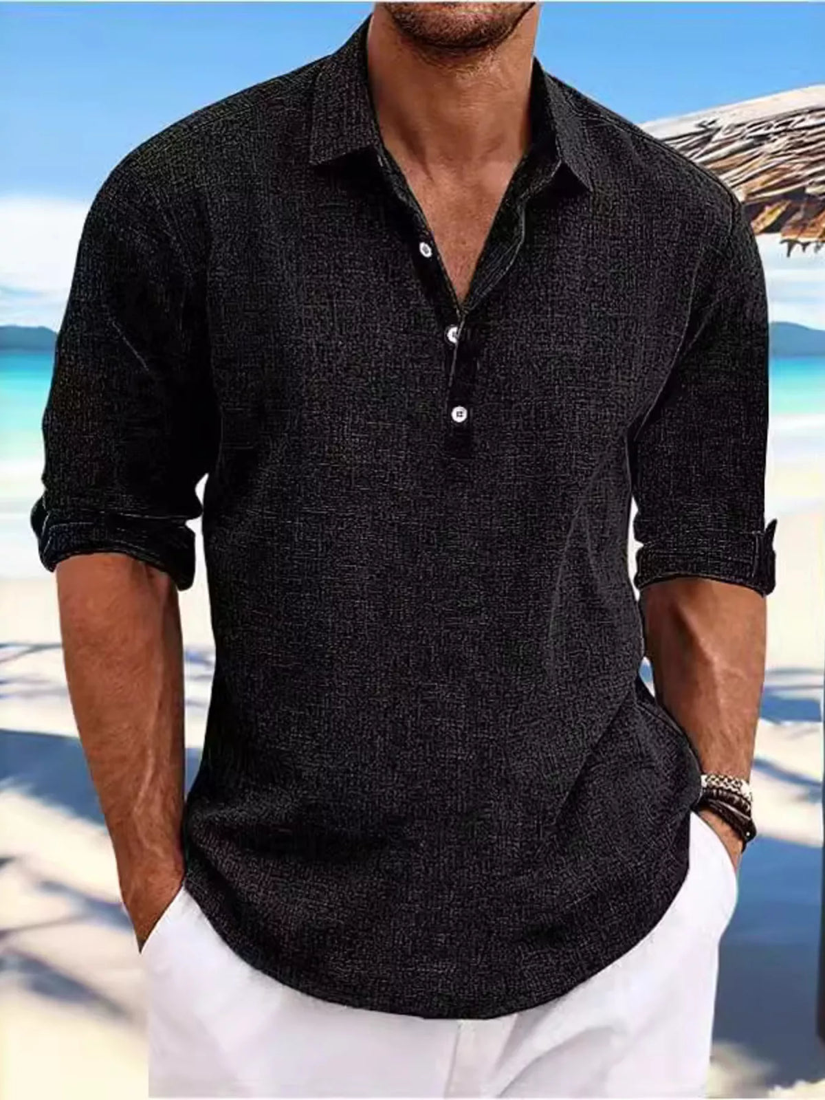 Casual half button shirt, Black