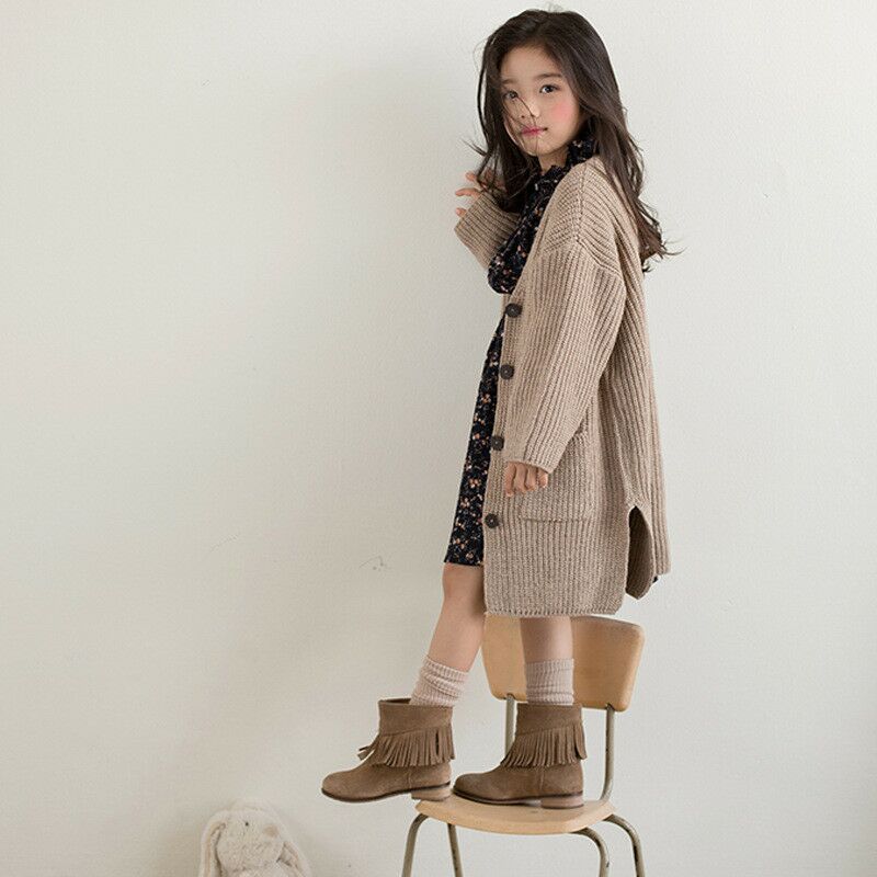 Girls' long knit cardigan