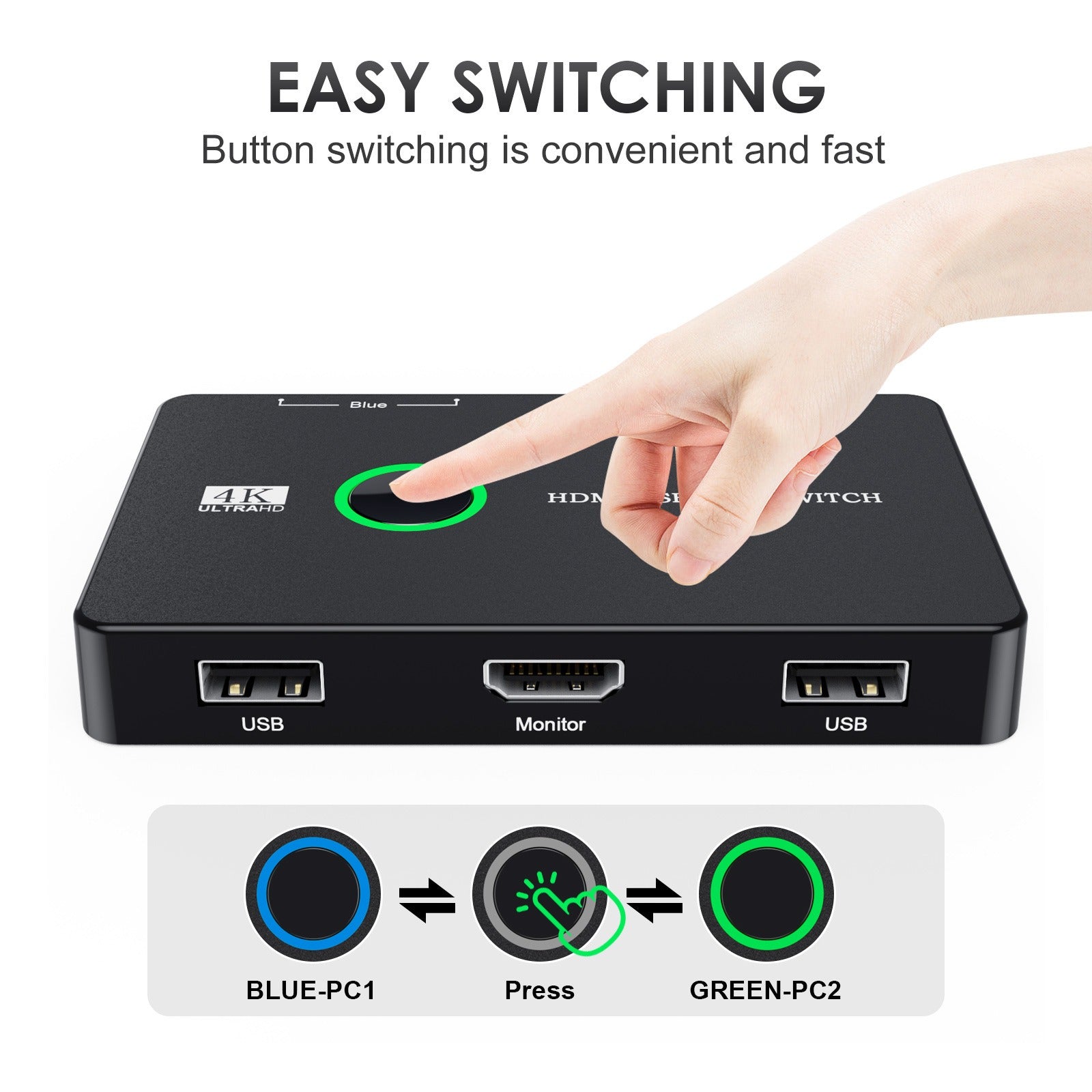 KVM switch for 2 computers to share keyboard mouse printer high-definition display USB/HDMI