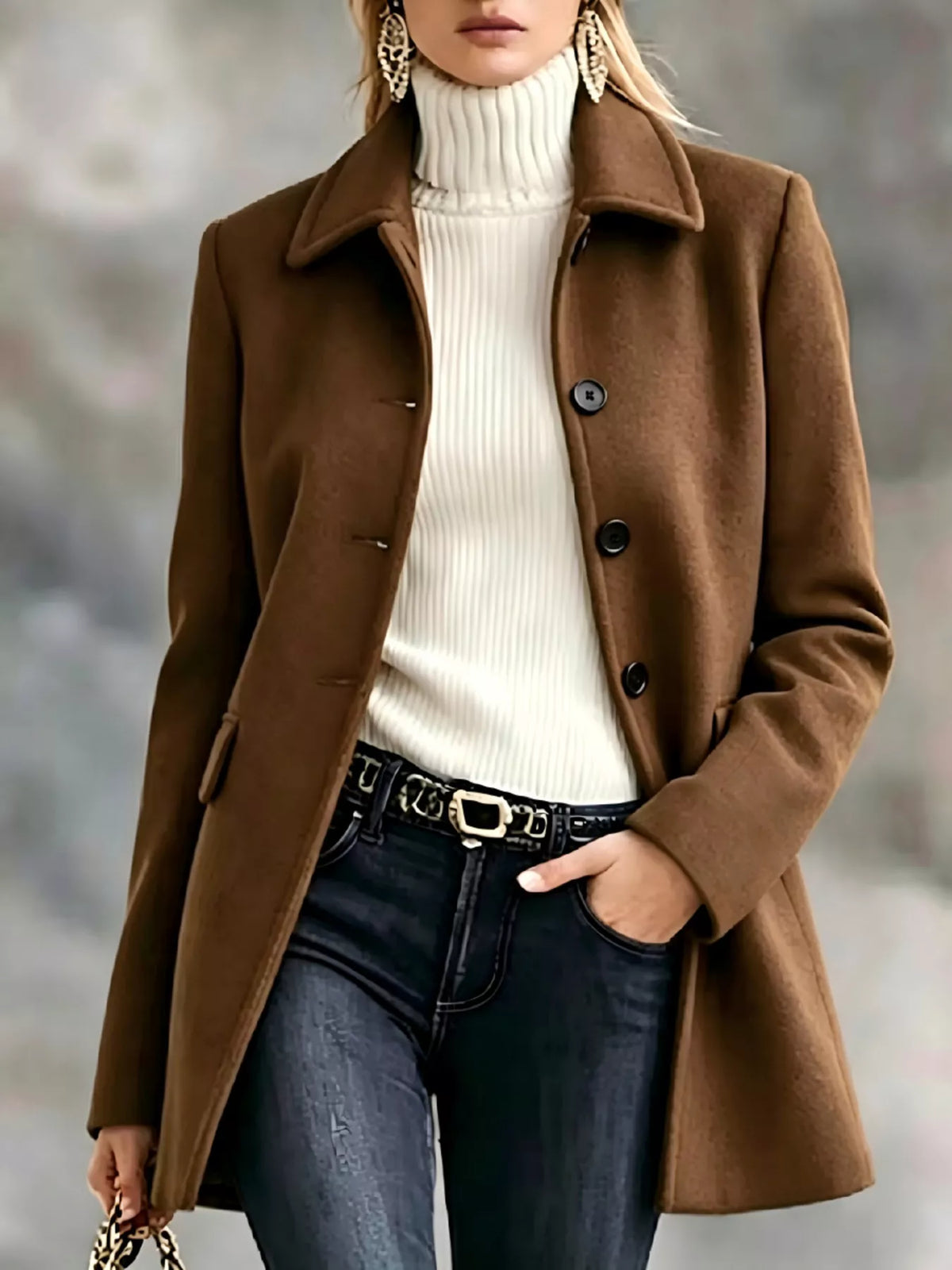 Collared button coat – dark brown
