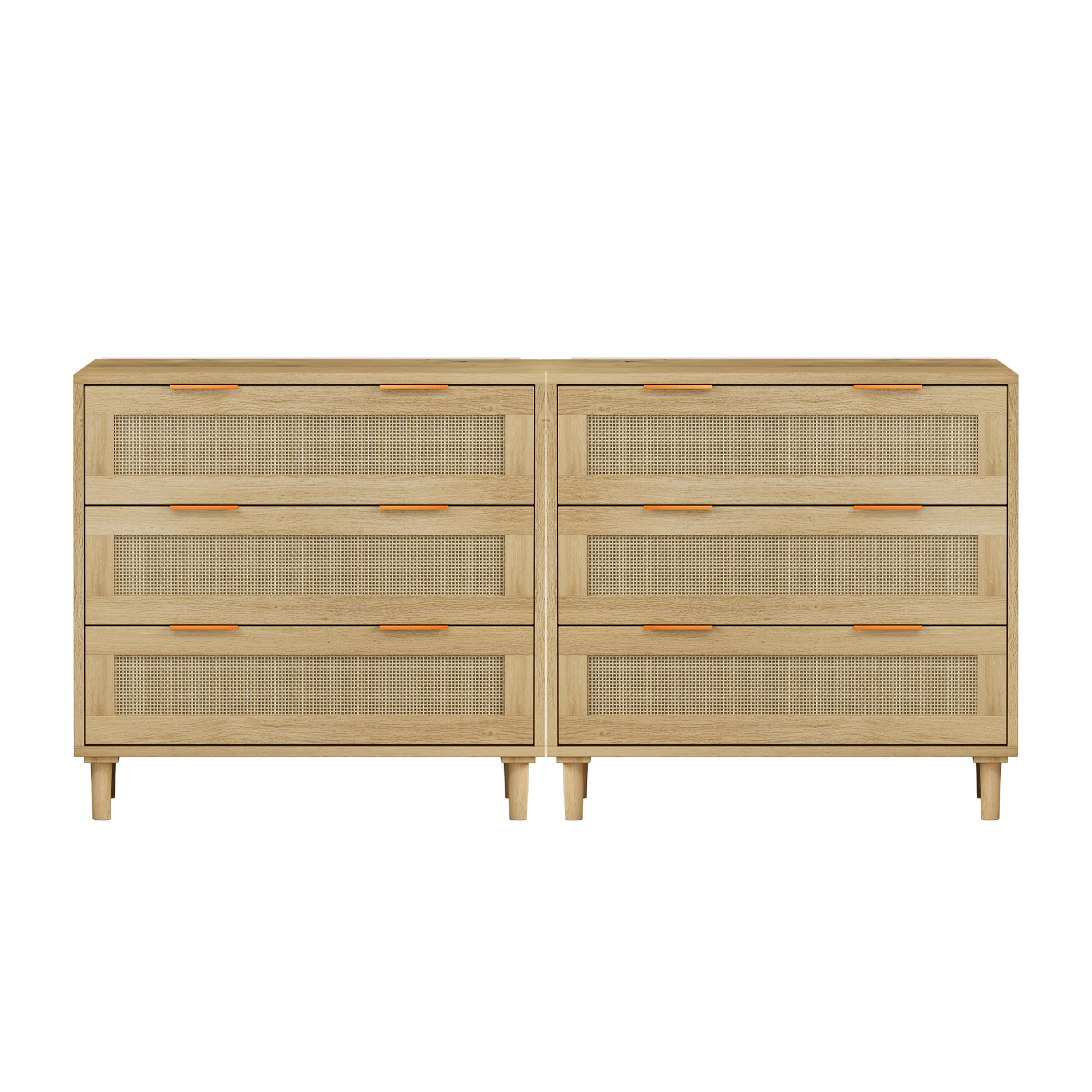 3-Drawers Rattan Storage Cabinet Rattan Drawer (Set of 2),for Bedroom,Living Room,Dining Room,Hallways,Oak