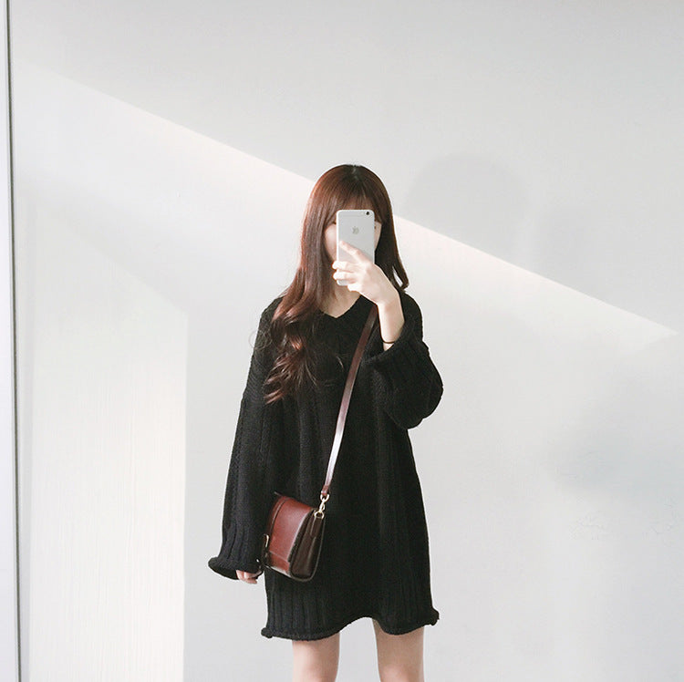 Knit sweater dress – black
