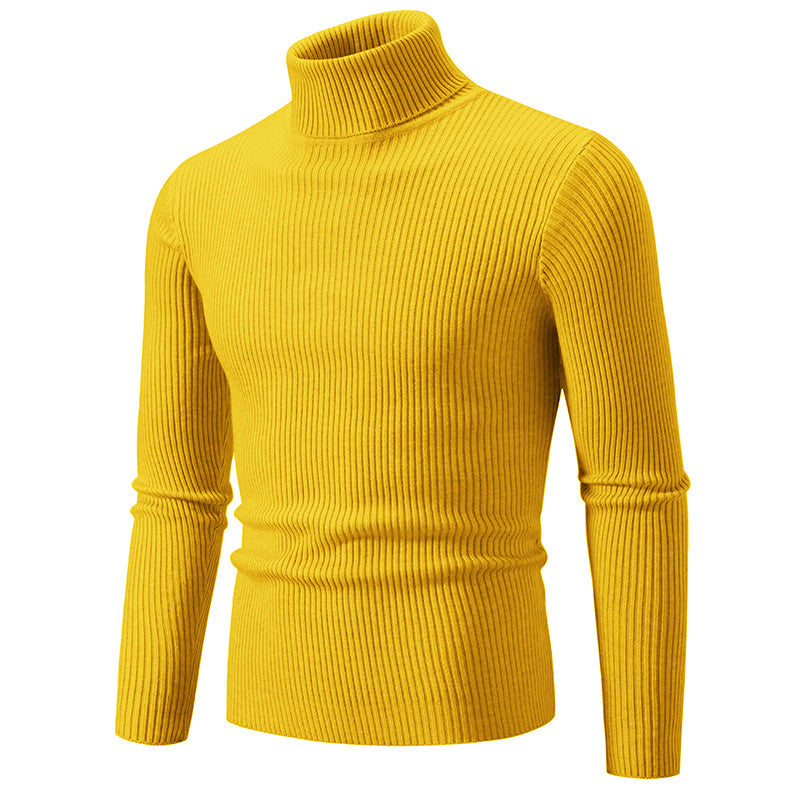 Retro Simple Solid Color Turtleneck Base Inner Wear Outer Wear Casual Men's Thin Slim Knit Sweater